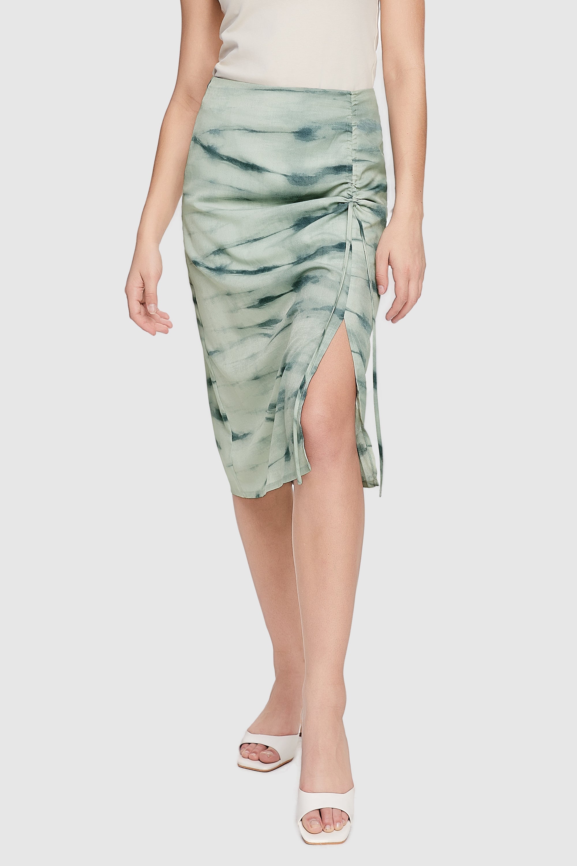 Orolay-High Waist Casual Pencil Skirt-#color_Green Wave