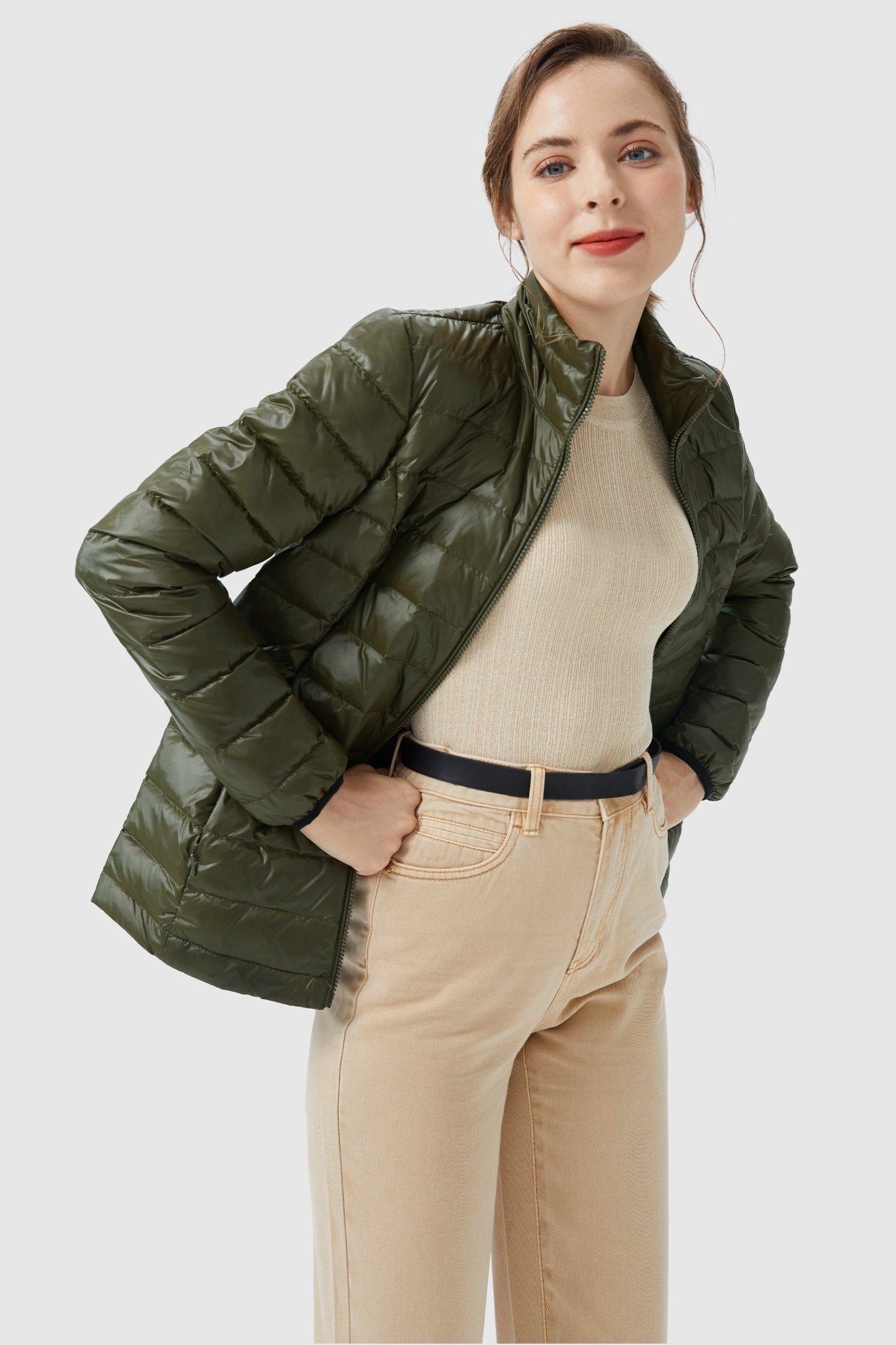 Lightweight Quilted Packable Down Jacket - Orolay, #color_armygreen