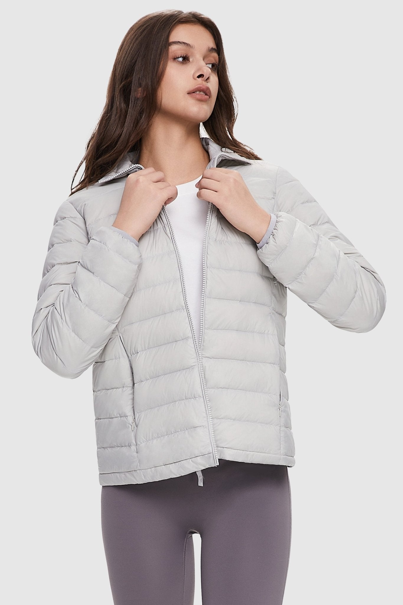 Lightweight Quilted Packable Down Jacket - Orolay, #color_Lightgray