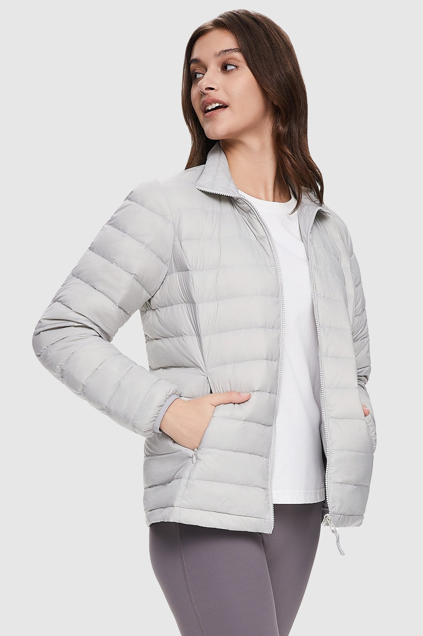 Lightweight Quilted Packable Down Jacket - Orolay, #color_Lightgray