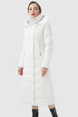 Orolay-Long Puffer Coat with Hood Fur-Long Puffer Coat with Hood Fur - Orolay, #color_off-White