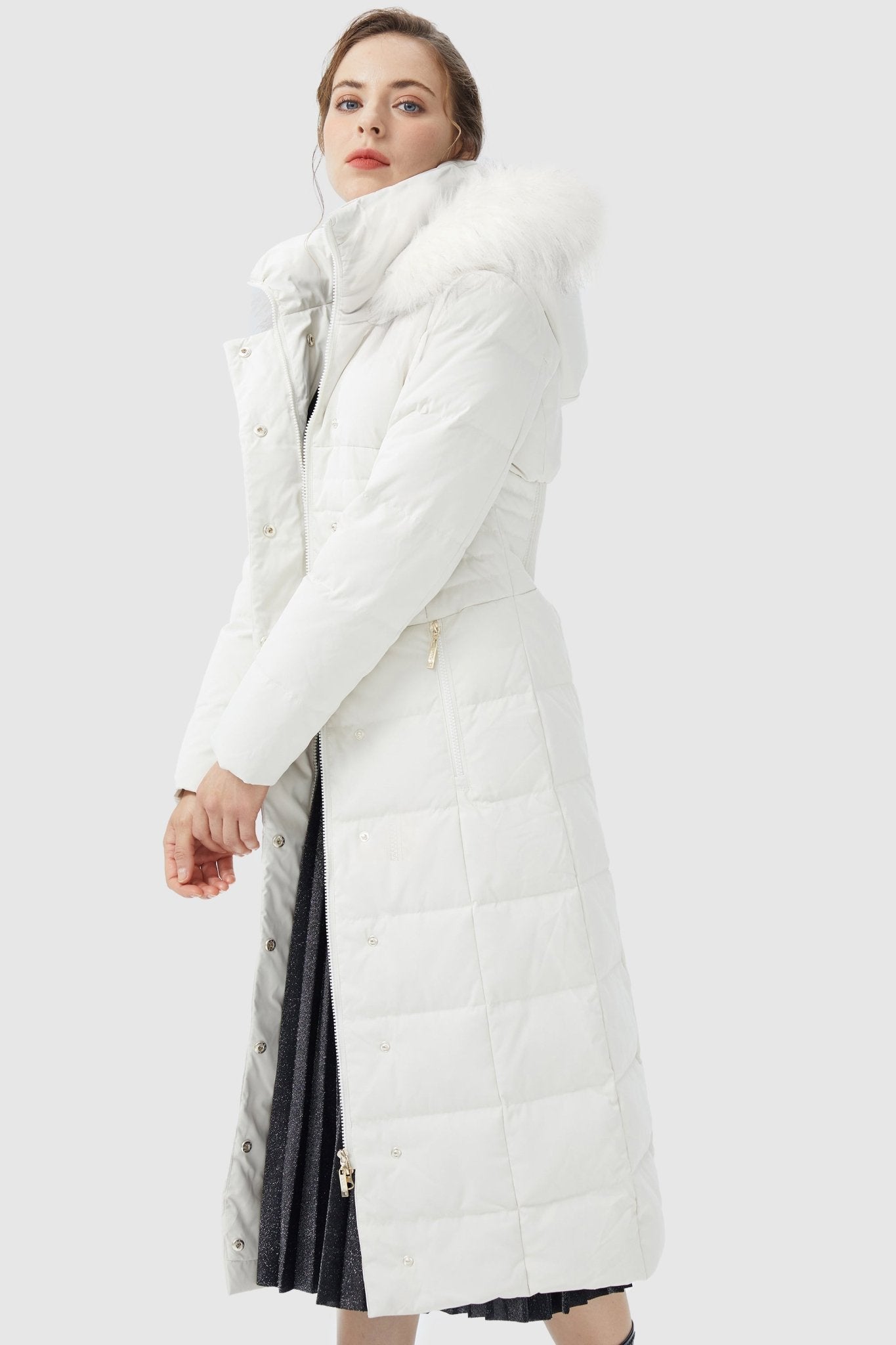 Orolay-Long Puffer Coat with Hood Fur-Long Puffer Coat with Hood Fur - Orolay, #color_off-White