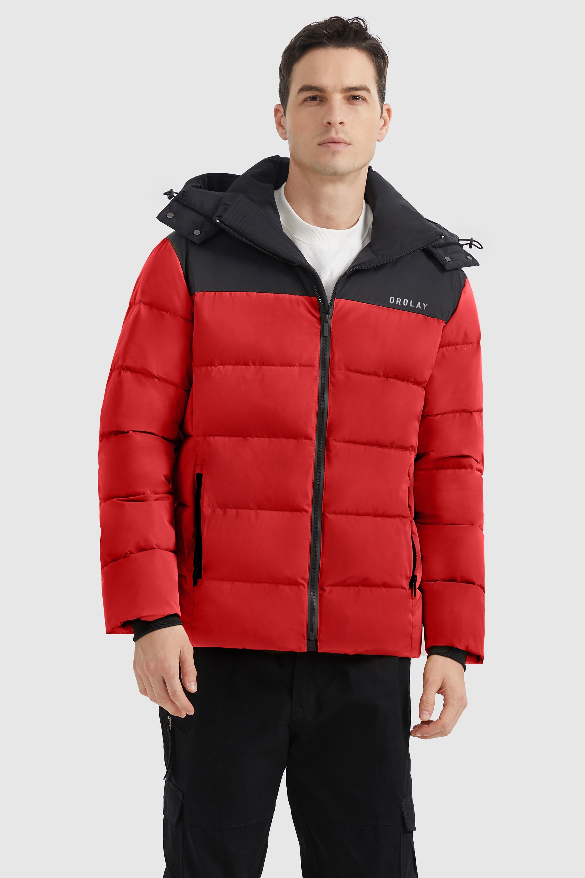 Orolay-Puffer Warm Jacket Winter Full-Zip Windproof Coat-#color_Racing Red