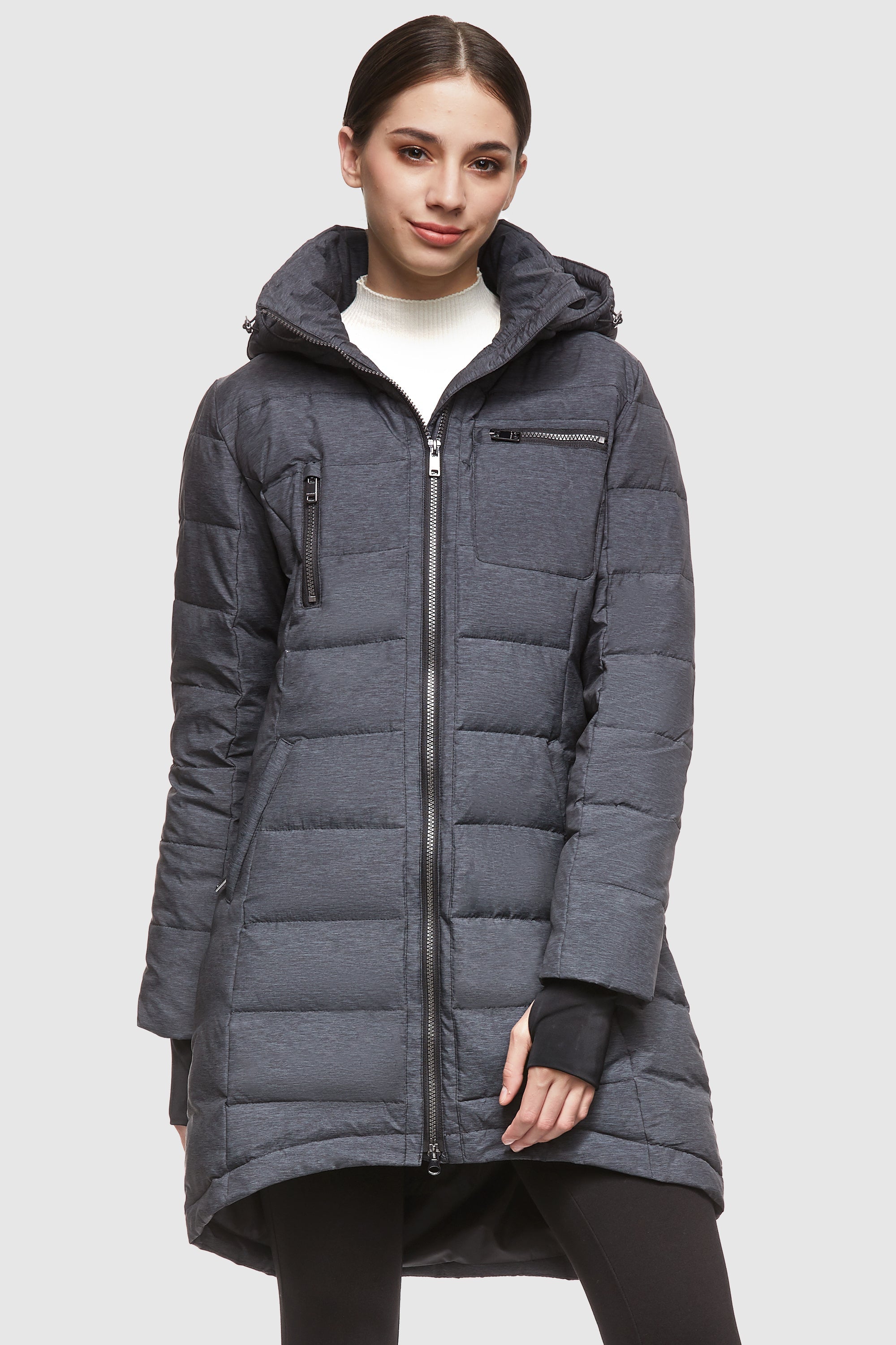Orolay Slant Pocket Zip up Puffer Down Coat women #color_darkgray