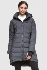 Orolay Slant Pocket Zip up Puffer Down Coat women #color_darkgray
