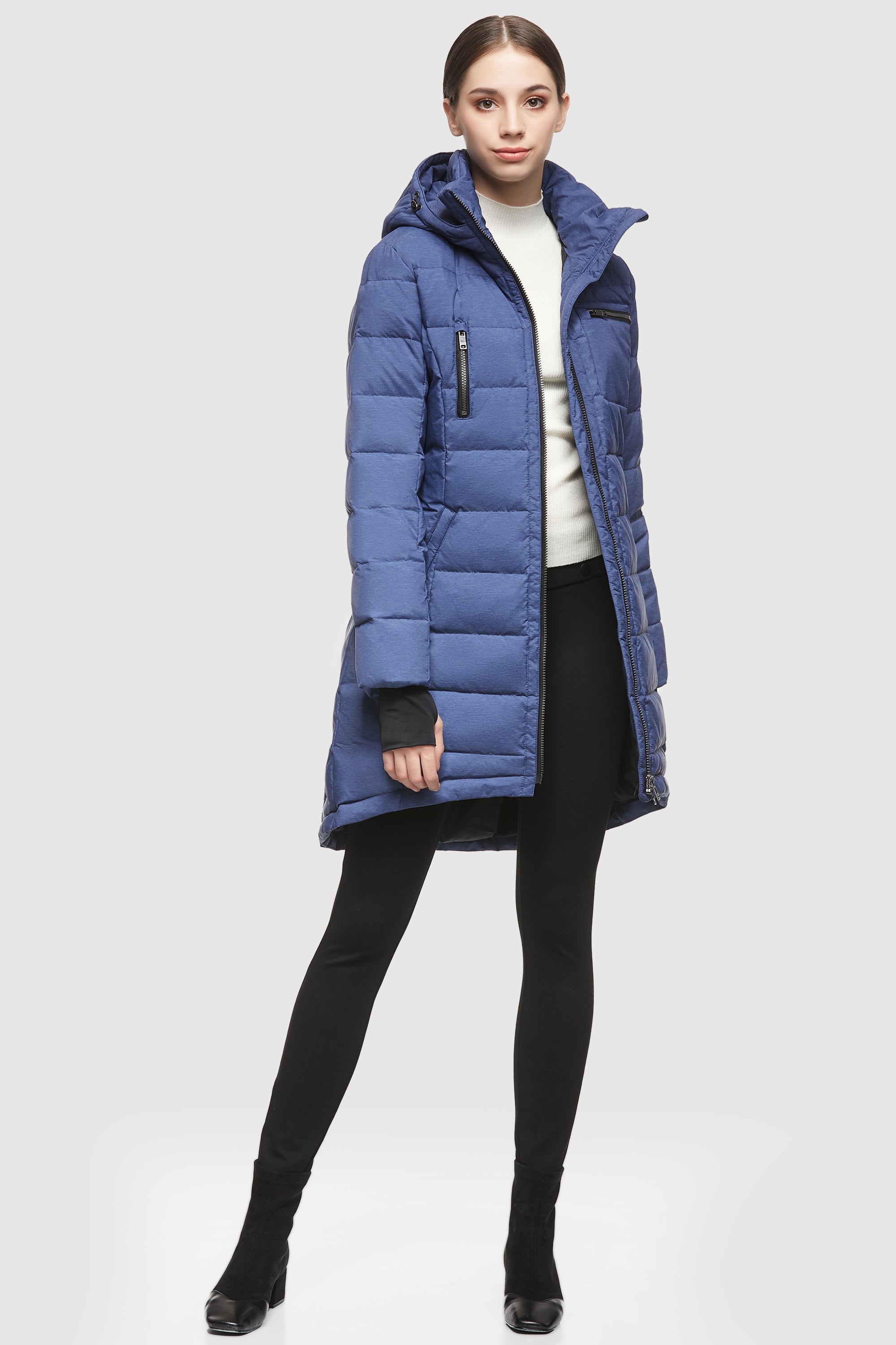 Orolay Slant Pocket Zip up Puffer Down Coat women #color_Blue