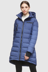Orolay Slant Pocket Zip up Puffer Down Coat women #color_Blue