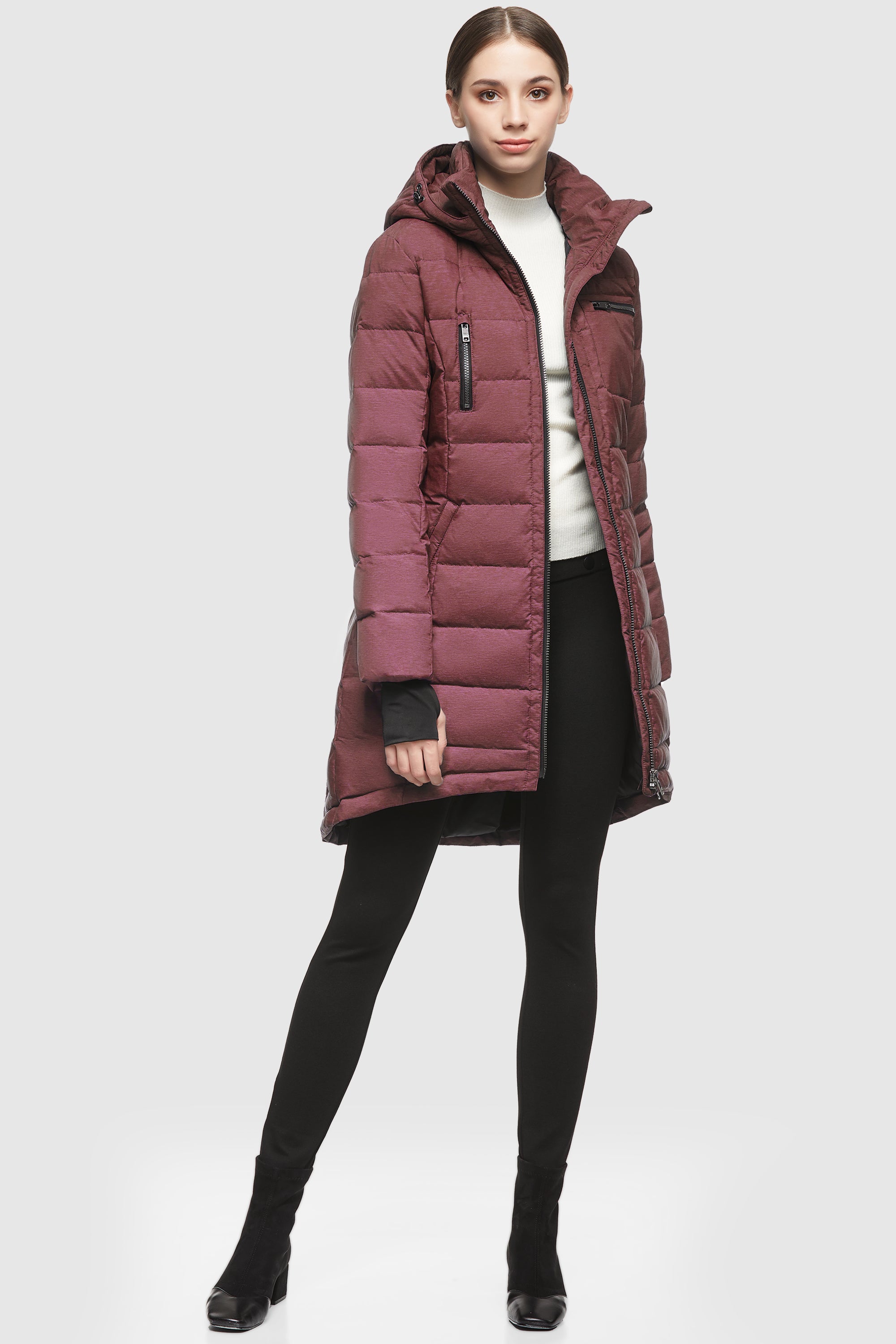Orolay Slant Pocket Zip up Puffer Down Coat women #color_wine red