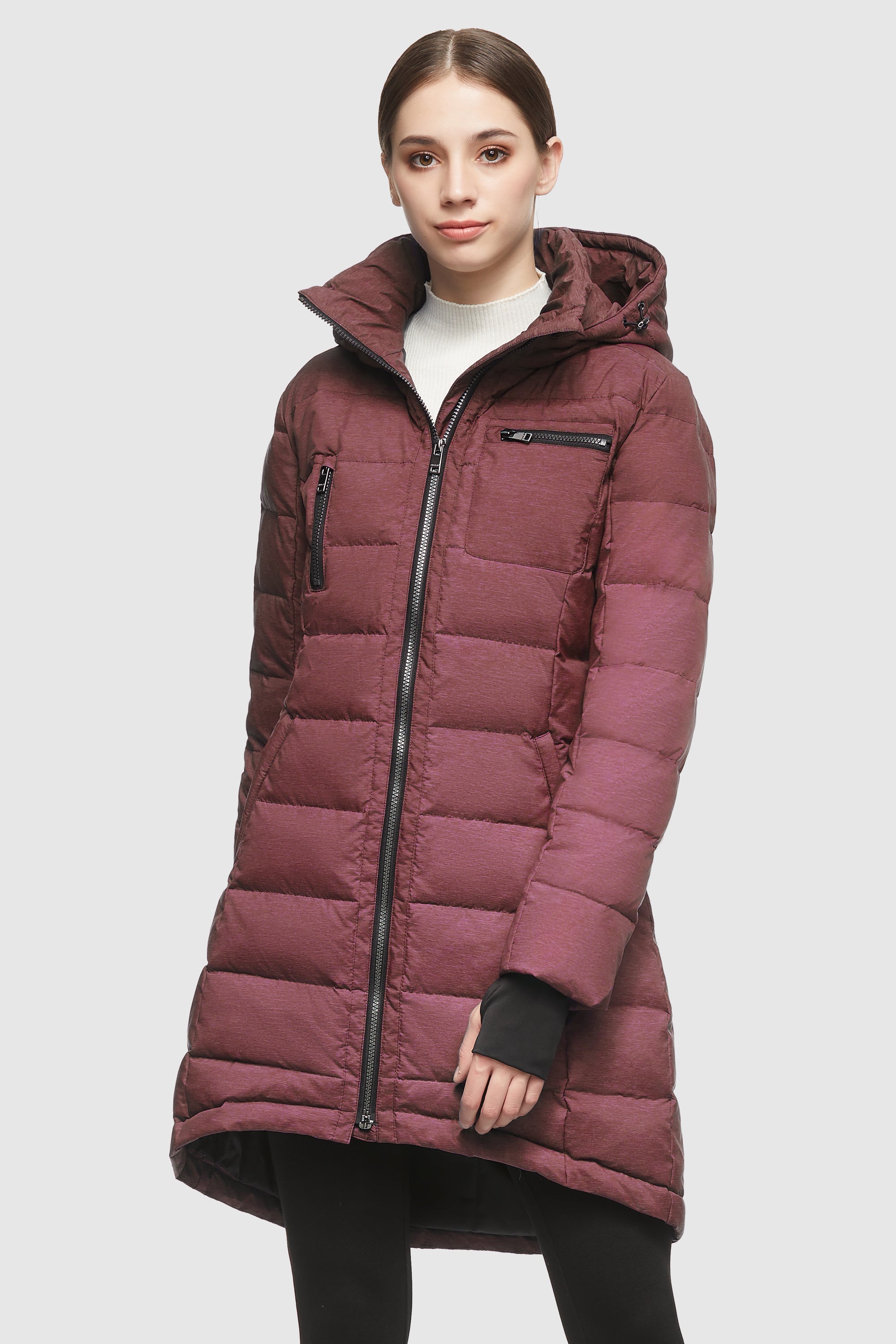 Orolay Slant Pocket Zip up Puffer Down Coat women #color_wine red