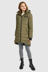 Orolay Slant Pocket Zip up Puffer Down Coat women #color_army green