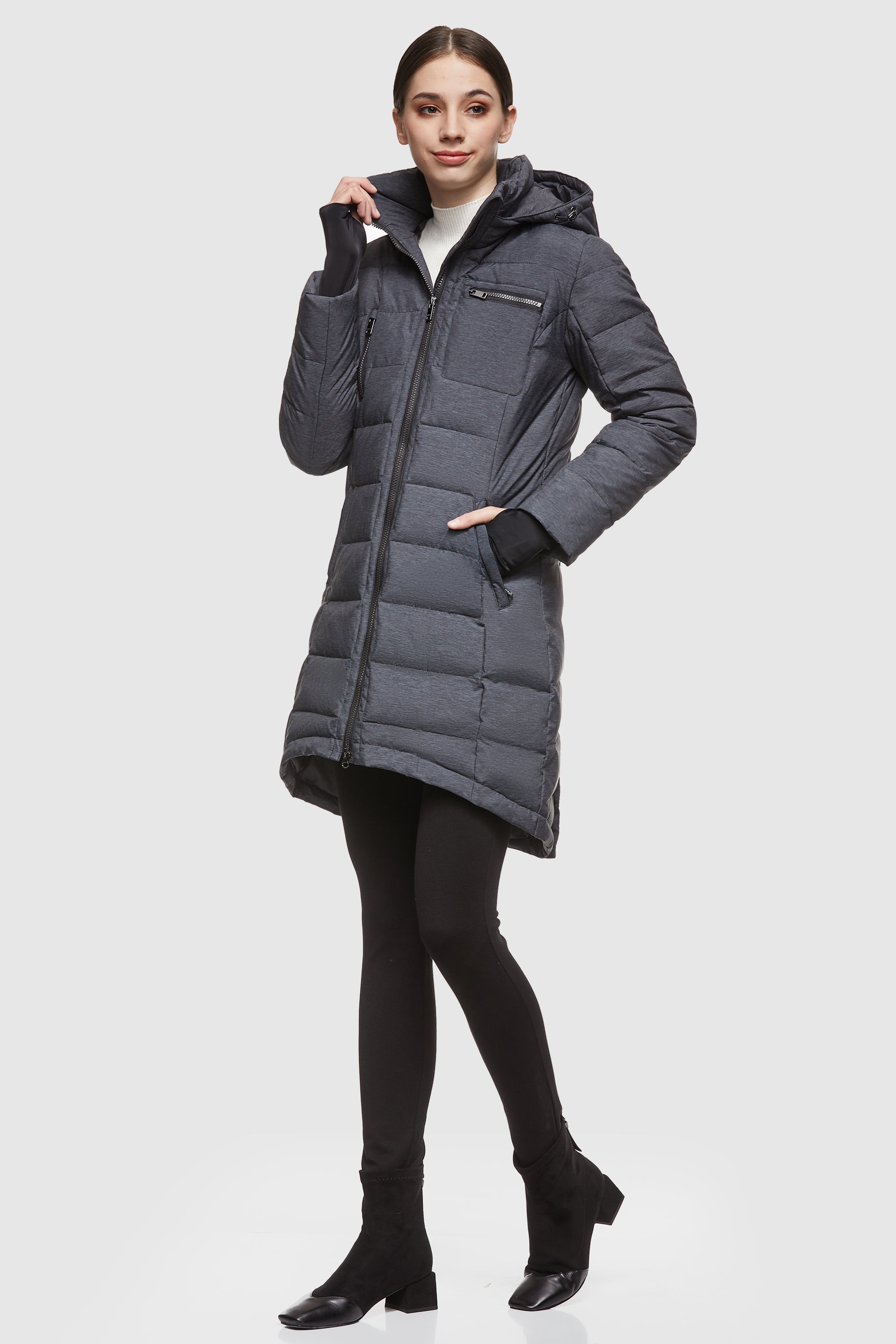 Orolay Slant Pocket Zip up Puffer Down Coat women #color_darkgray