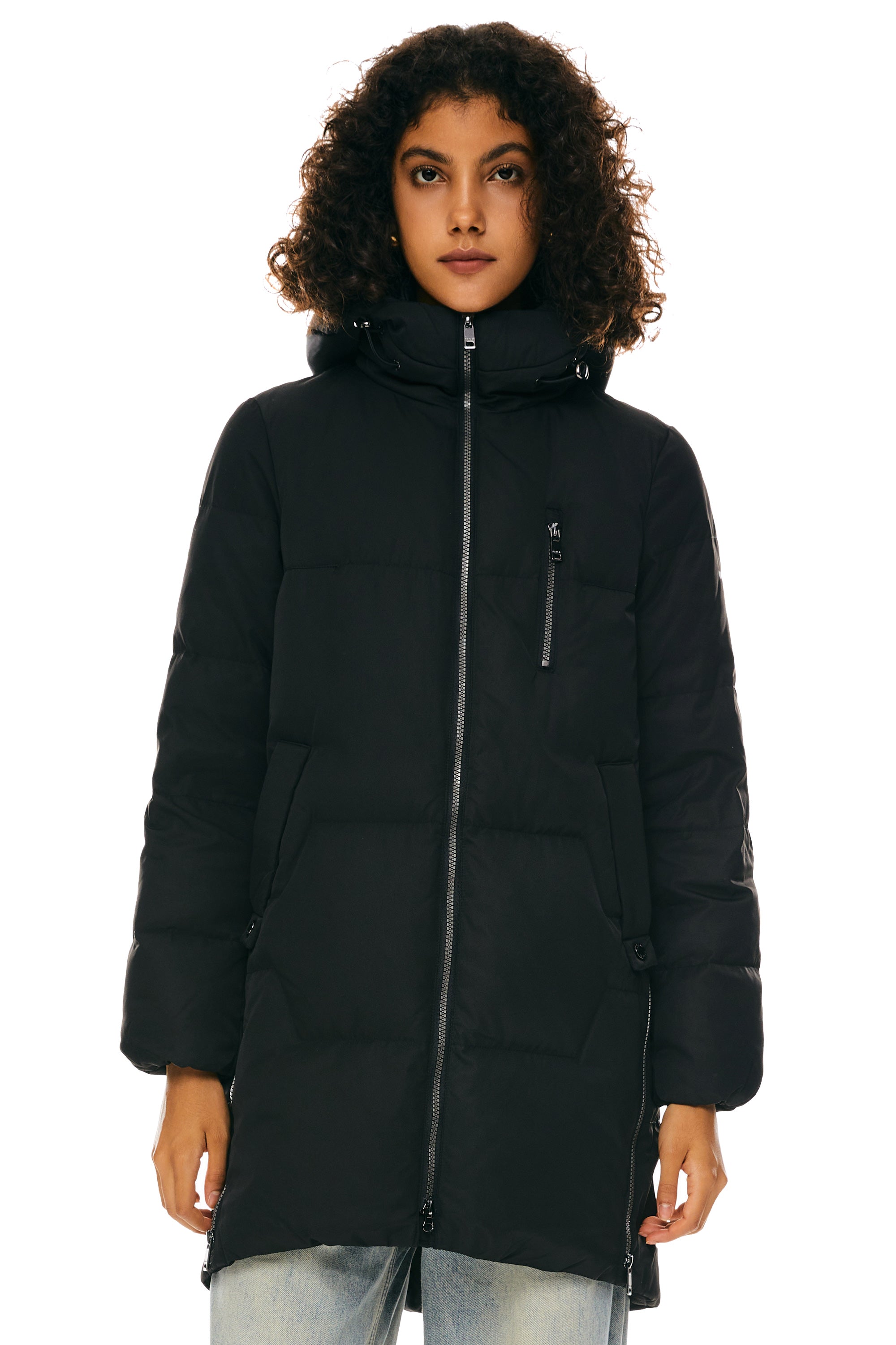 Orolay-Two-Way Zipper Hooded Puffer Jacket-#color_Black