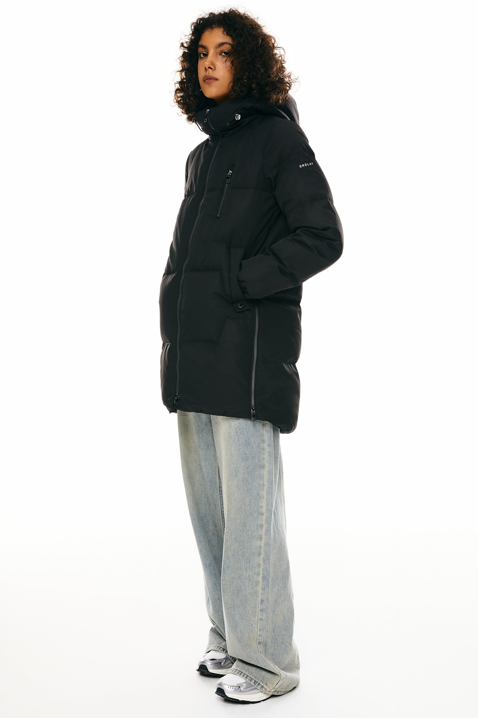 Orolay-Two-Way Zipper Hooded Puffer Jacket-#color_Black