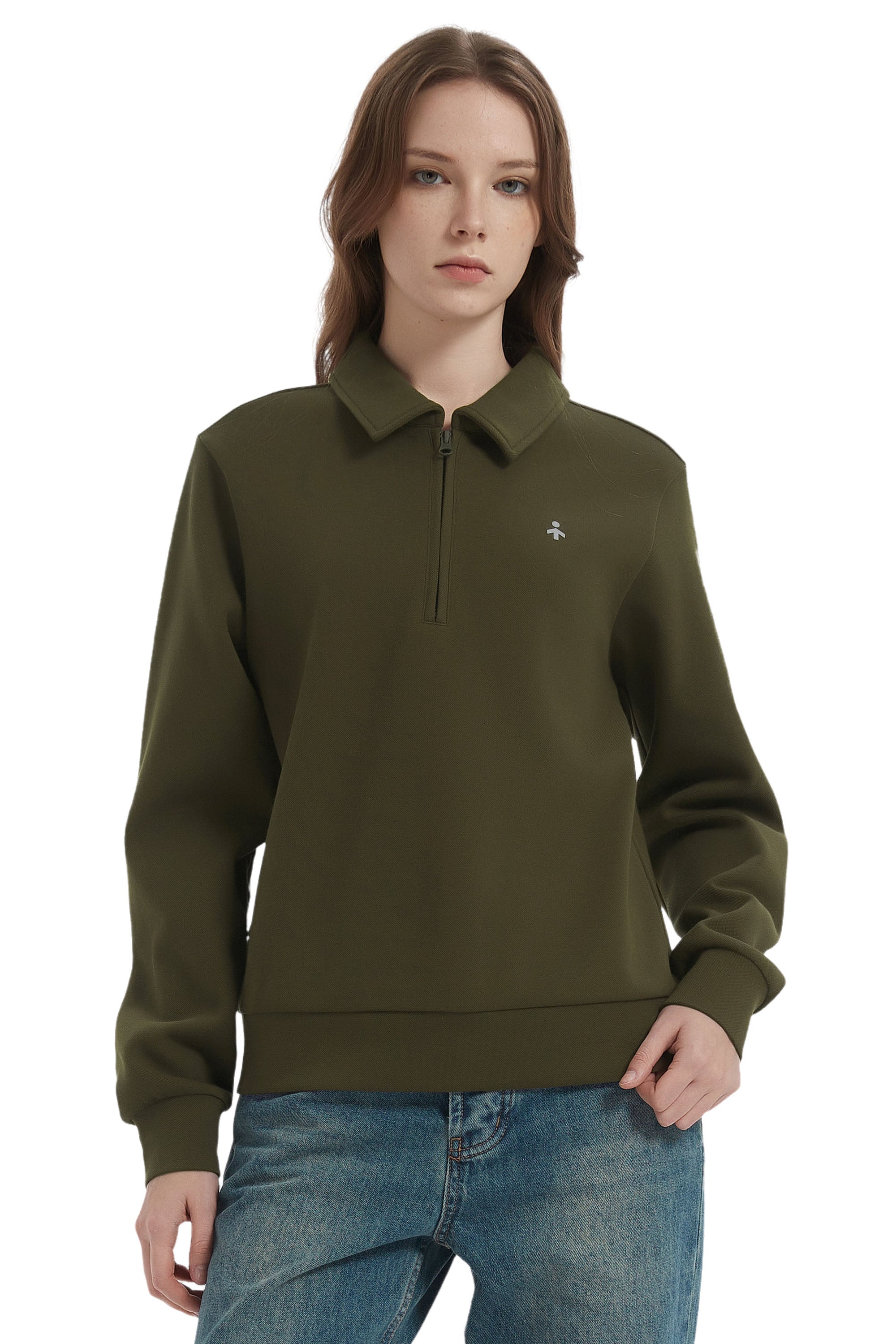 Long Sleeve Polo Sweatshirt Half Zip #color_dark green