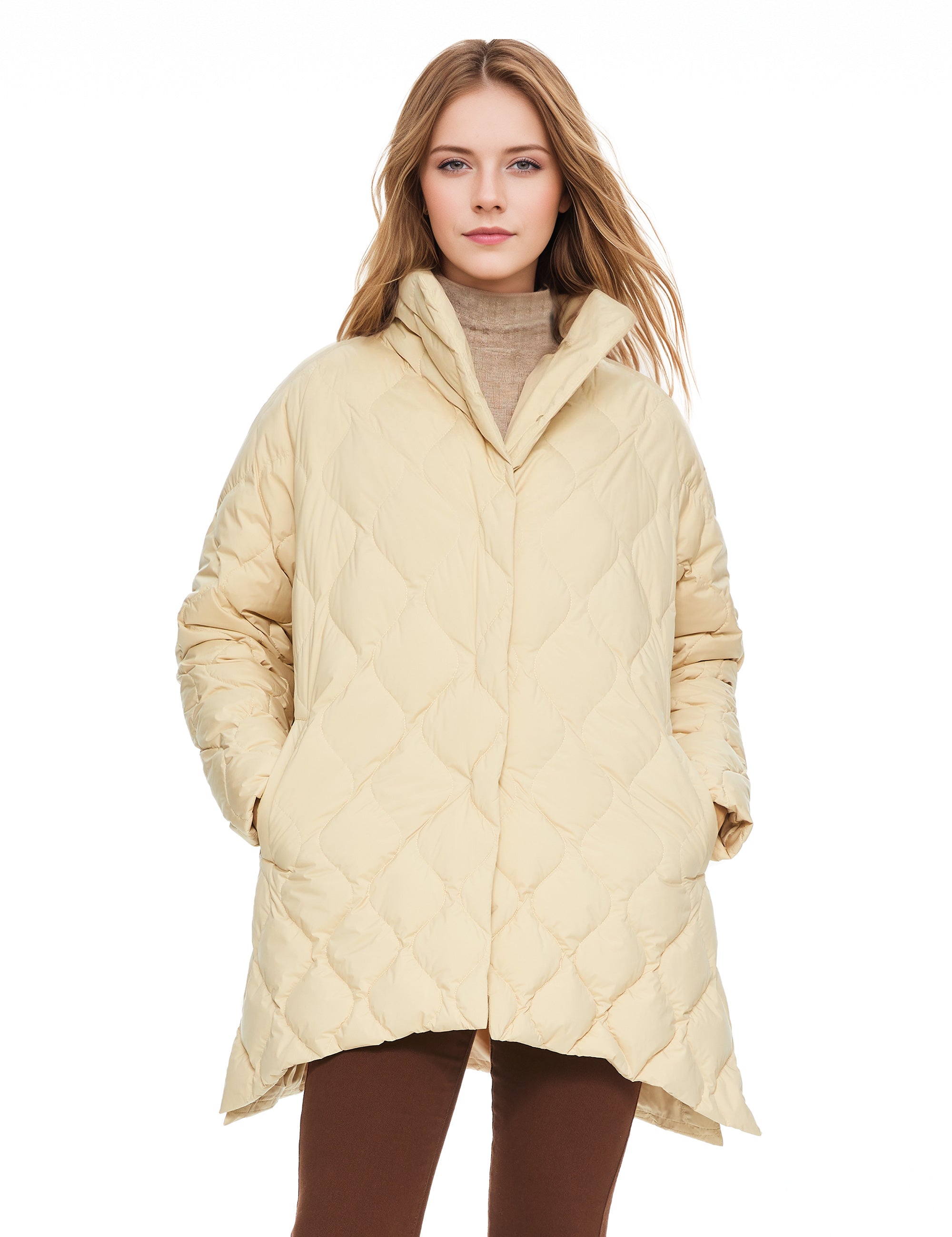 Orolay Oversized Quilted Puffer Jacket Lightweight with Pockets #color_khaki