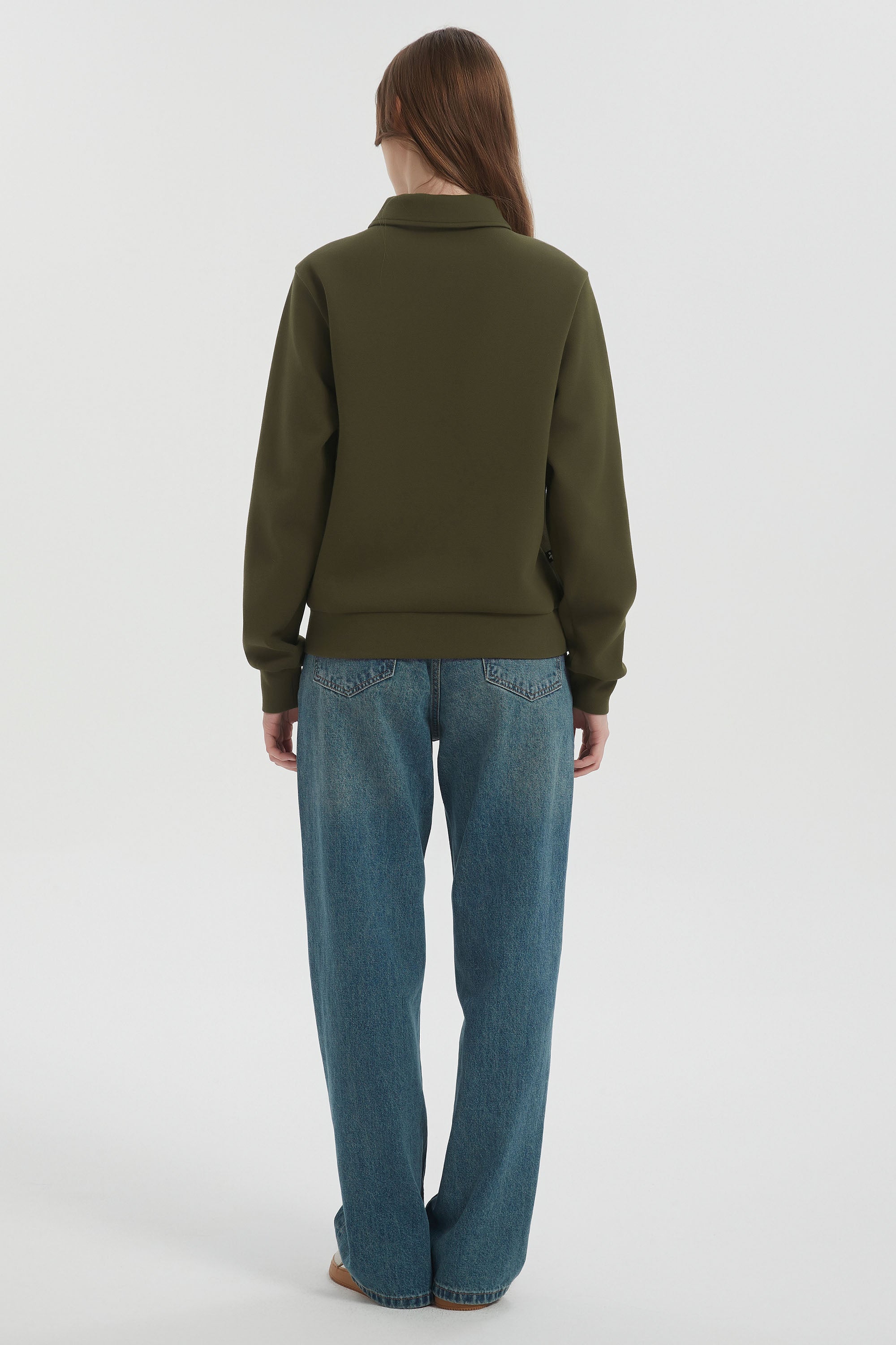 Long Sleeve Polo Sweatshirt Half Zip #color_dark green