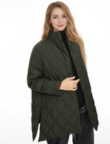 Orolay Oversized Quilted Puffer Jacket Lightweight with Pockets #color_green
