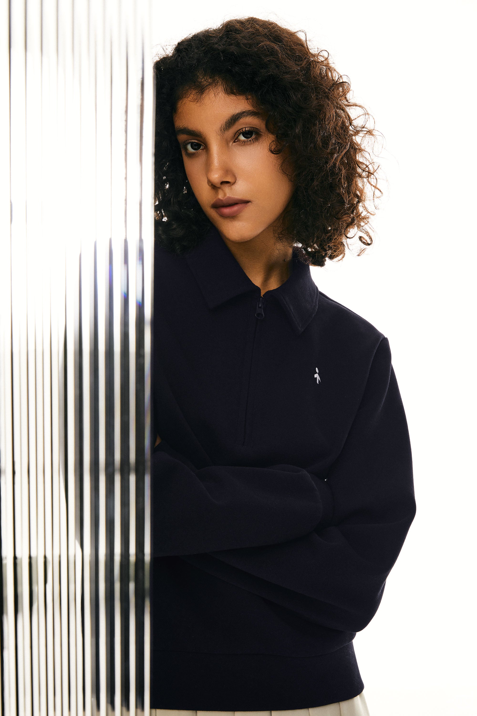 Long Sleeve Polo Sweatshirt Half Zip #color_navy