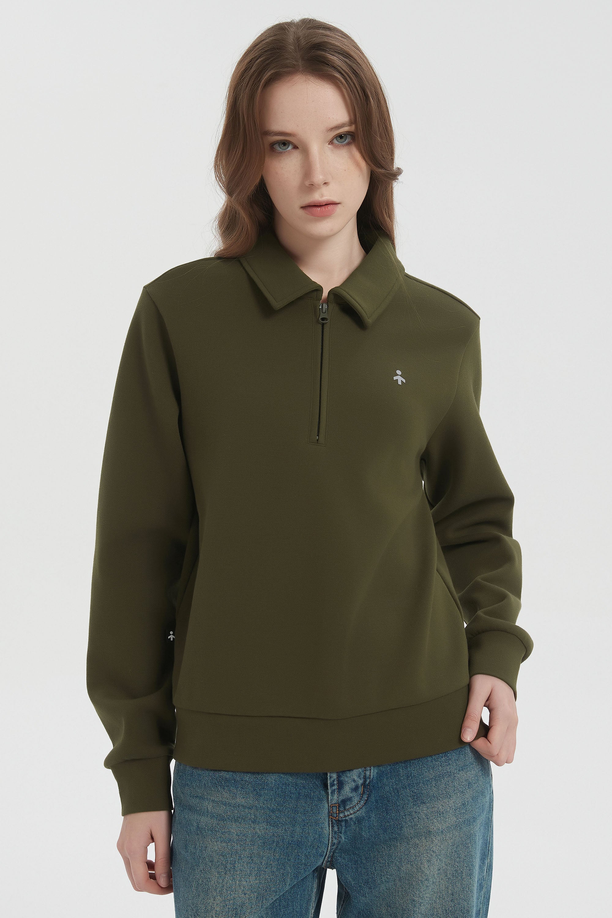 Long Sleeve Polo Sweatshirt Half Zip #color_dark green
