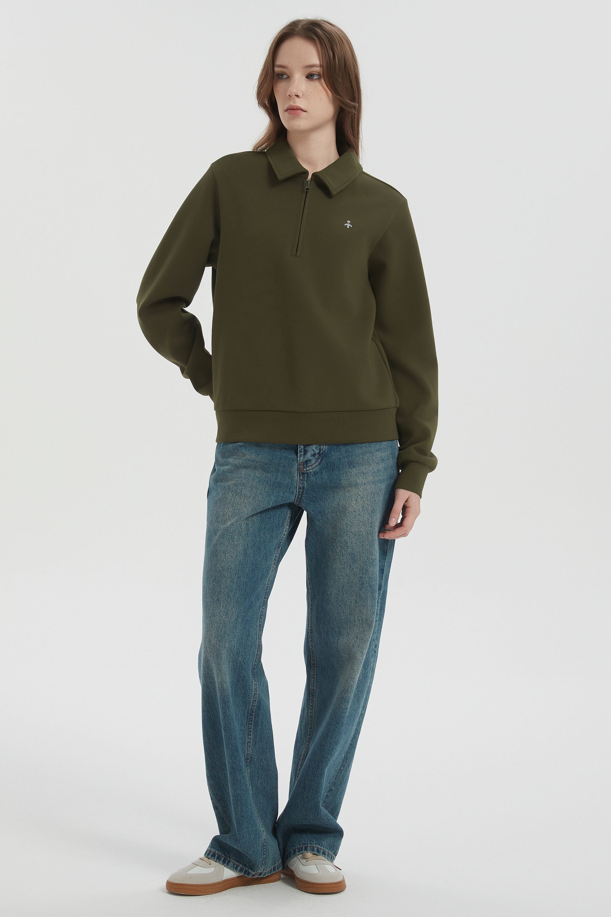 Long Sleeve Polo Sweatshirt Half Zip #color_dark green