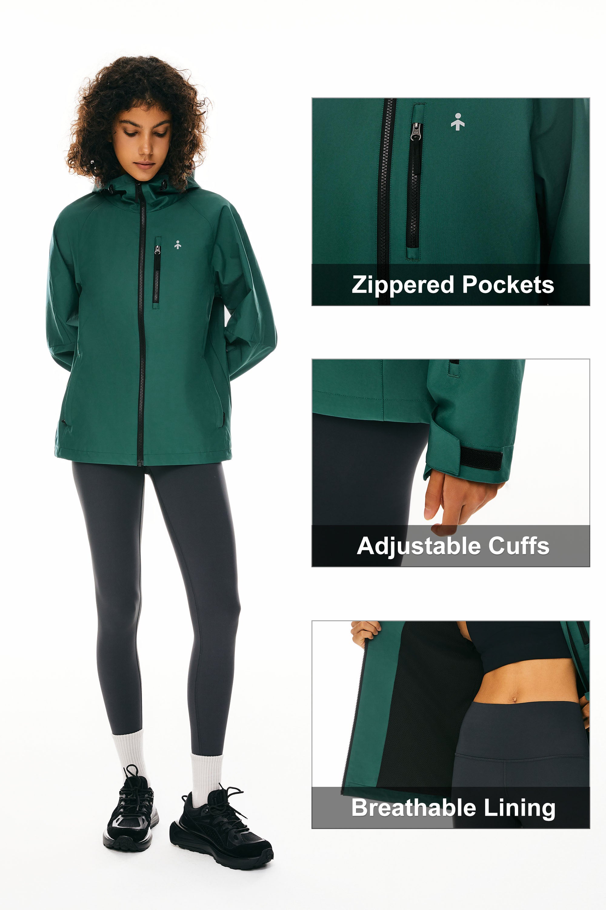 OROLAY Zip Up Rain Jacket Lightweight Hooded Windbreaker #color_green