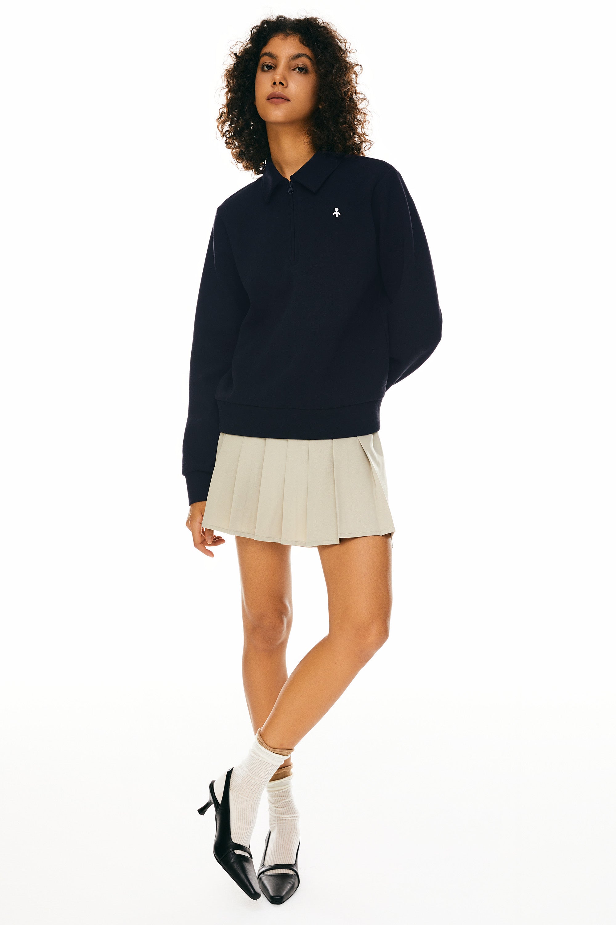 Long Sleeve Polo Sweatshirt Half Zip #color_navy