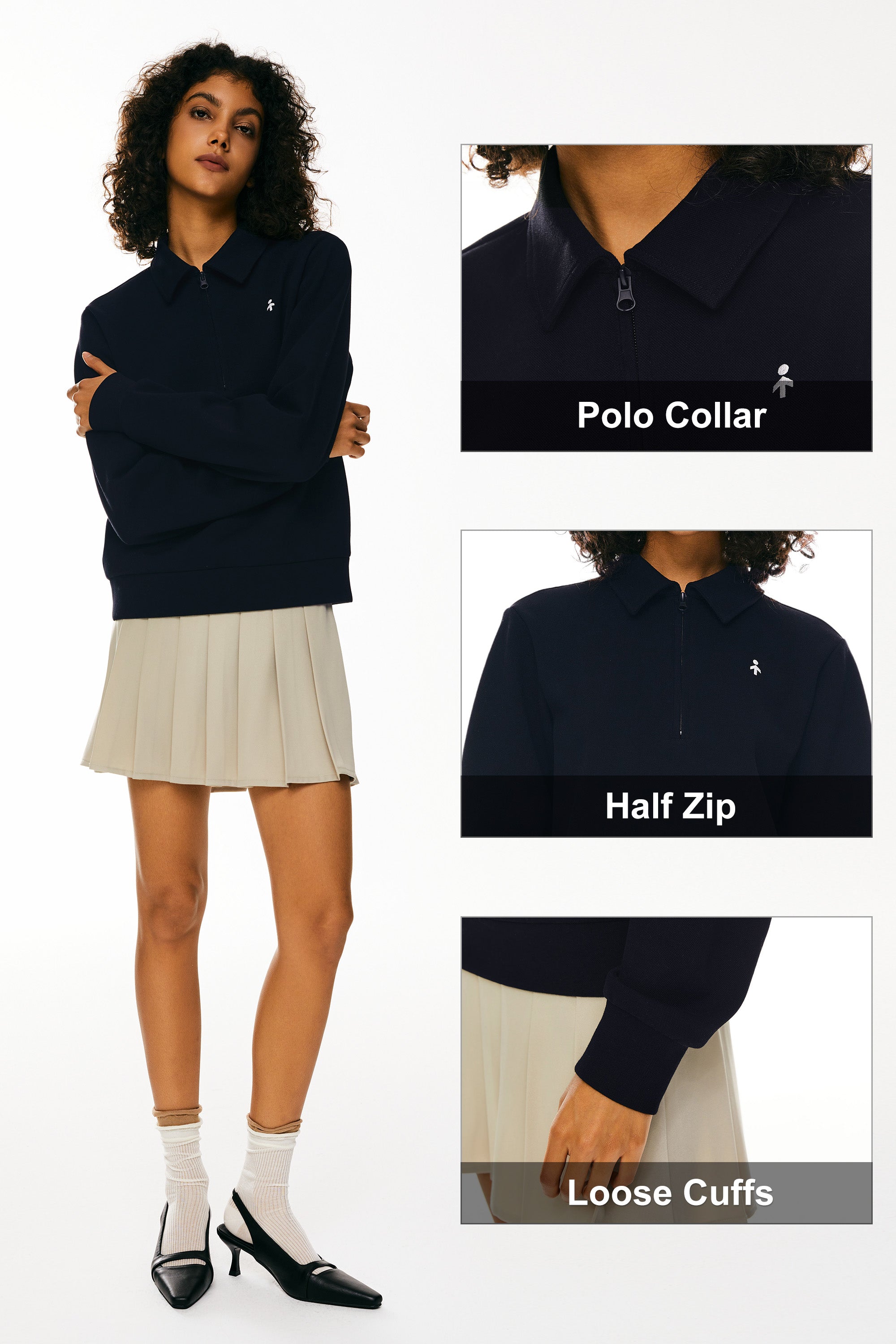 Long Sleeve Polo Sweatshirt Half Zip #color_navy