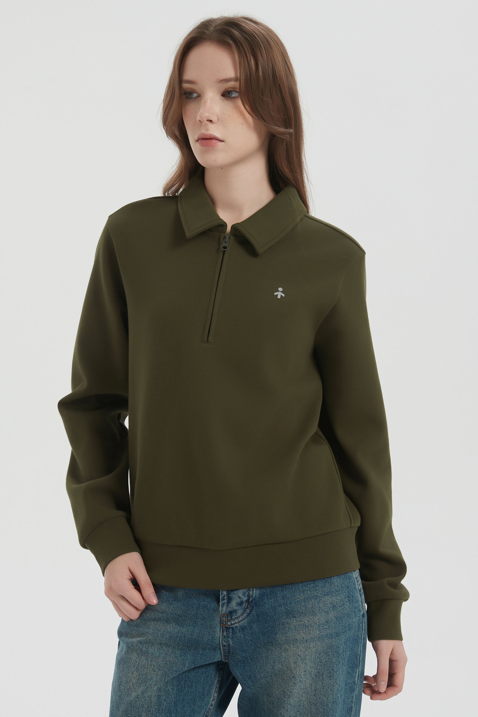 Long Sleeve Polo Sweatshirt Half Zip #color_dark green