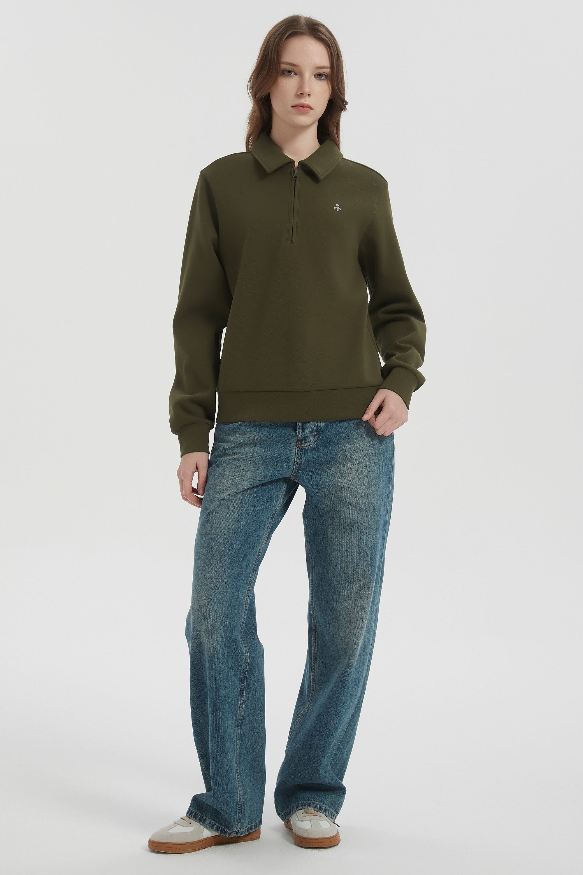 Long Sleeve Polo Sweatshirt Half Zip #color_dark green