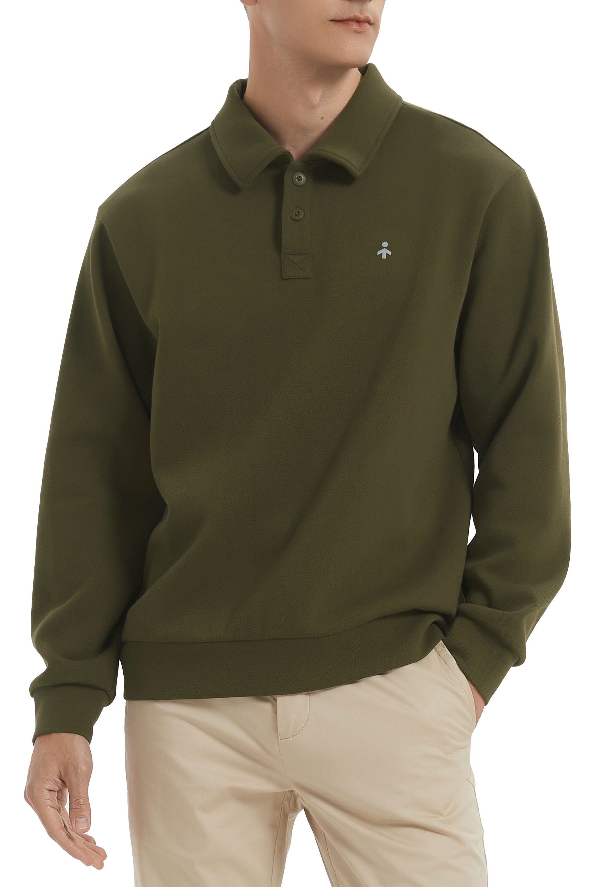 Orolay Long Sleeve Polo Sweatshirt  Regular Fit Button V Neck #color_dark green