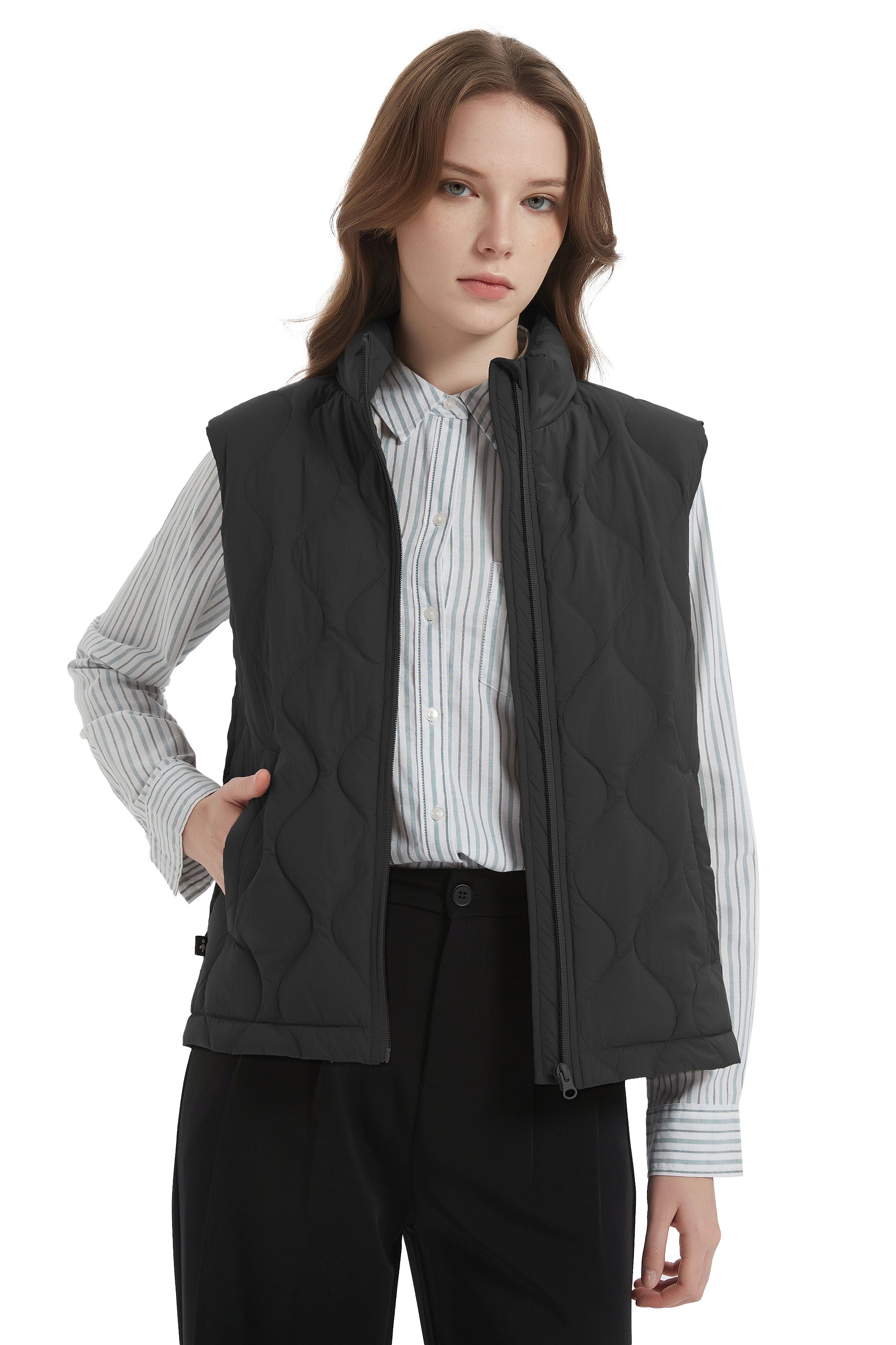 OROLAY Cropped Puffer Vest Zip Up Lightweight #color_black