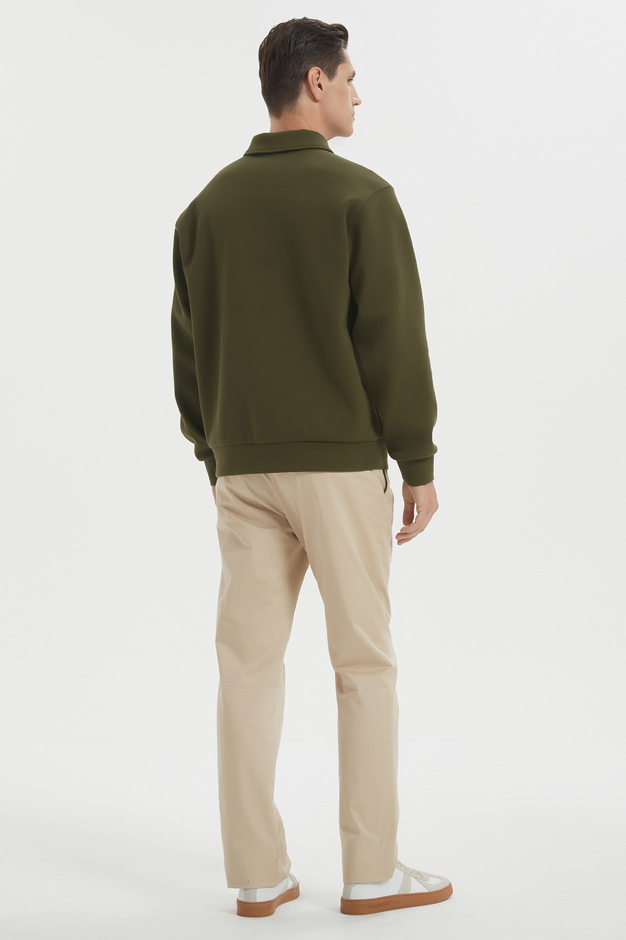 Orolay Long Sleeve Polo Sweatshirt  Regular Fit Button V Neck #color_dark green