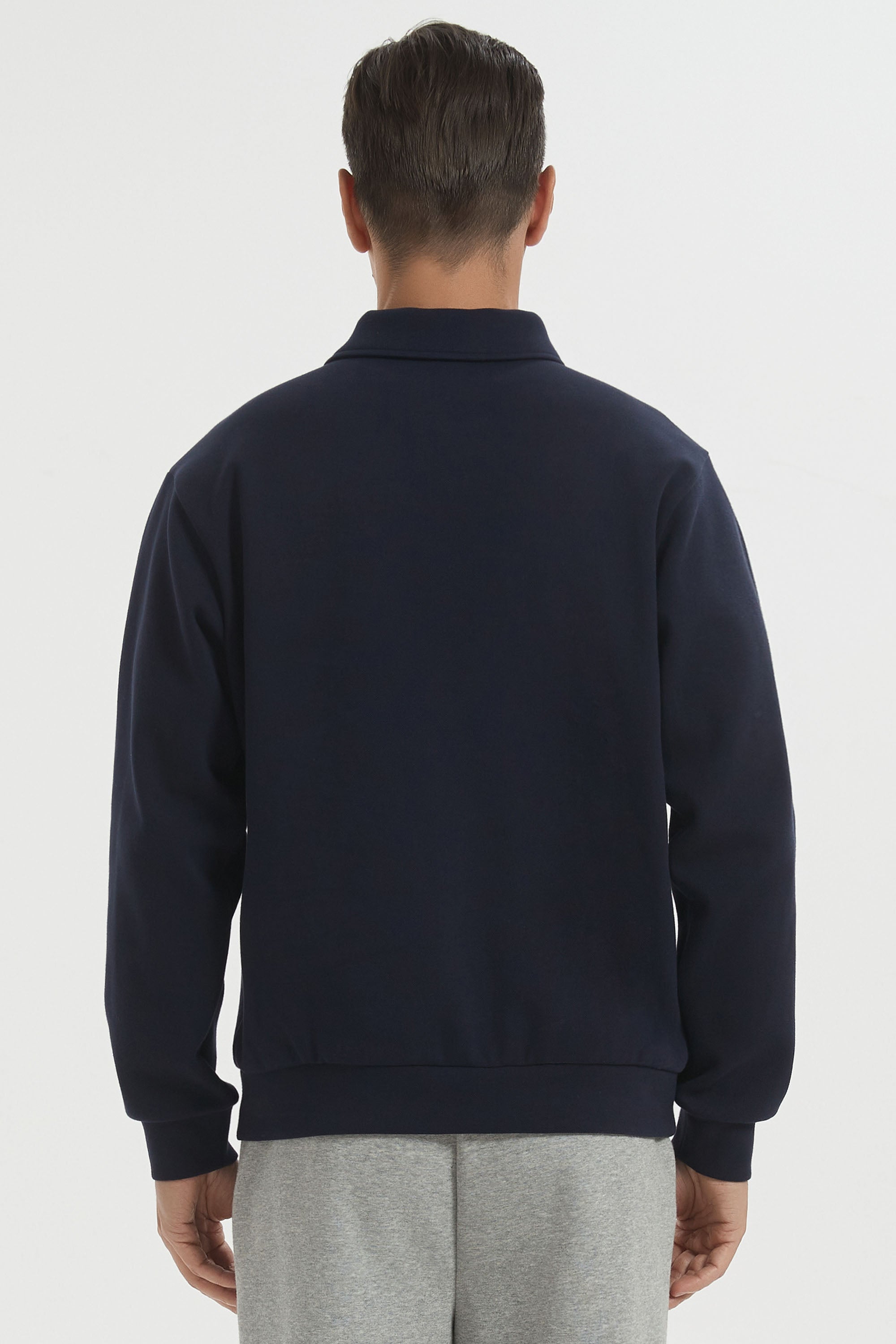 Orolay Long Sleeve Polo Sweatshirt  Regular Fit Button V Neck #color_navy