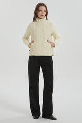 OROLAY Cropped Puffer Vest Zip Up Lightweight #color_beige