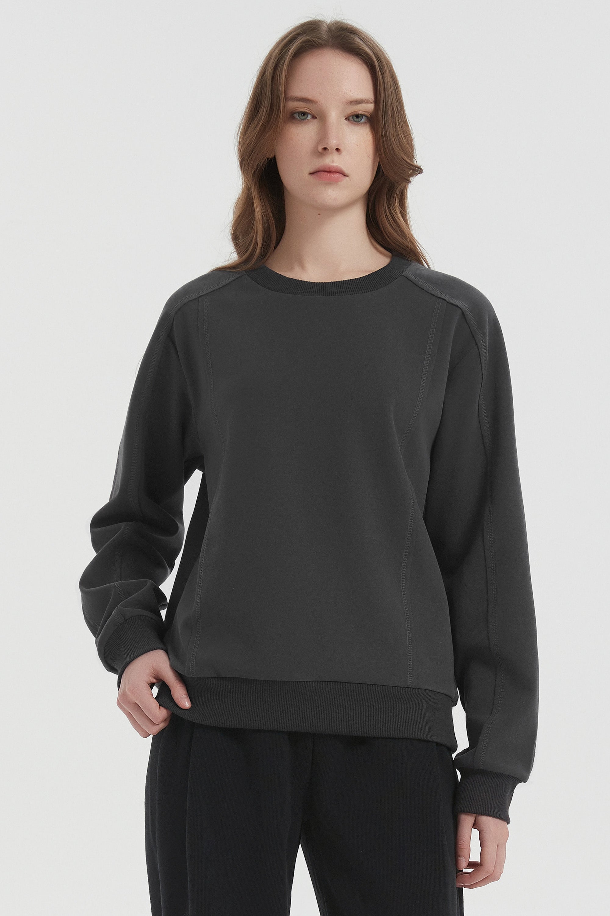 Orolay Casual Crewneck Sweatshirts Long Sleeve #color_darkgray