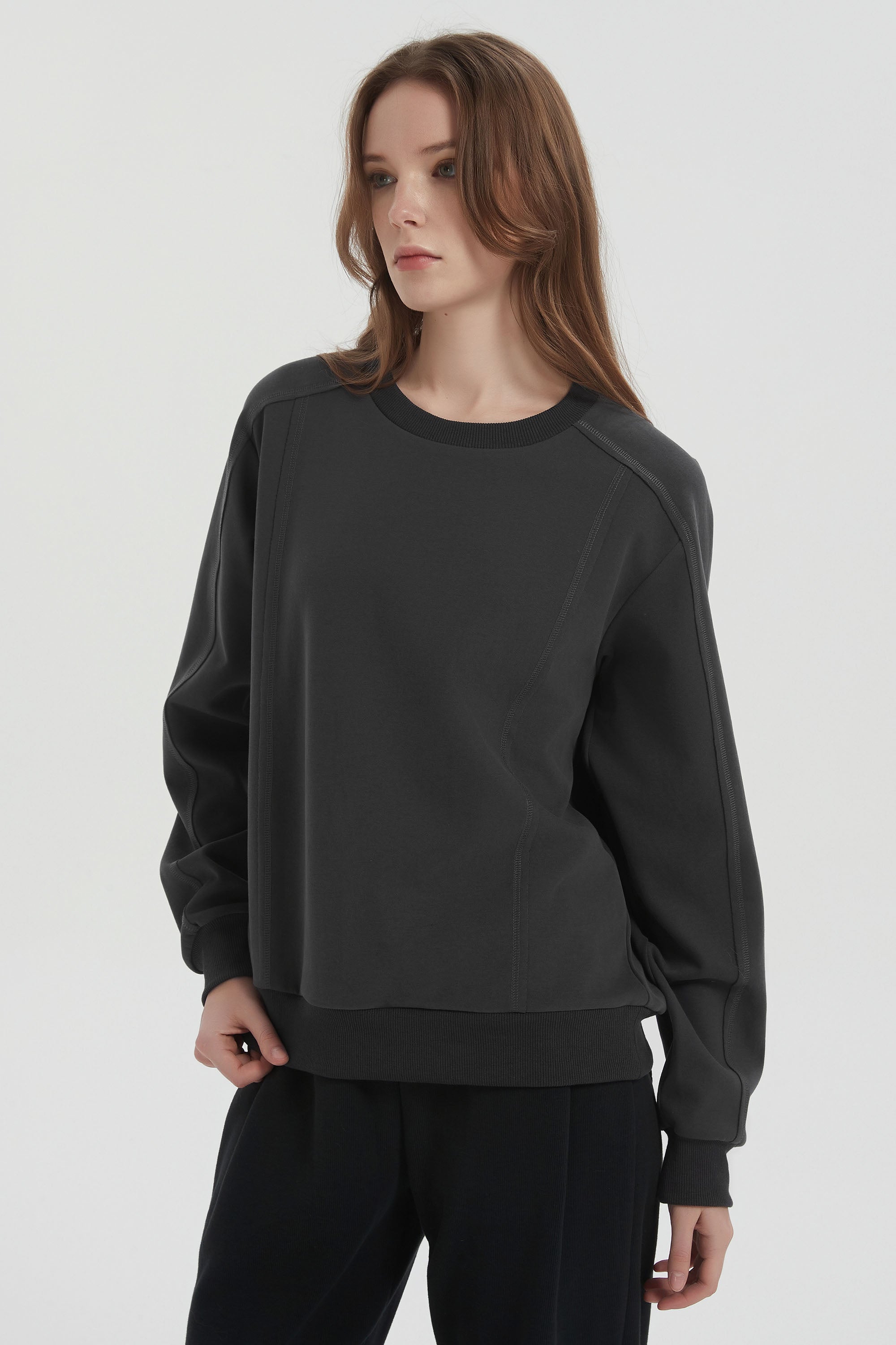 Orolay Casual Crewneck Sweatshirts Long Sleeve #color_darkgray