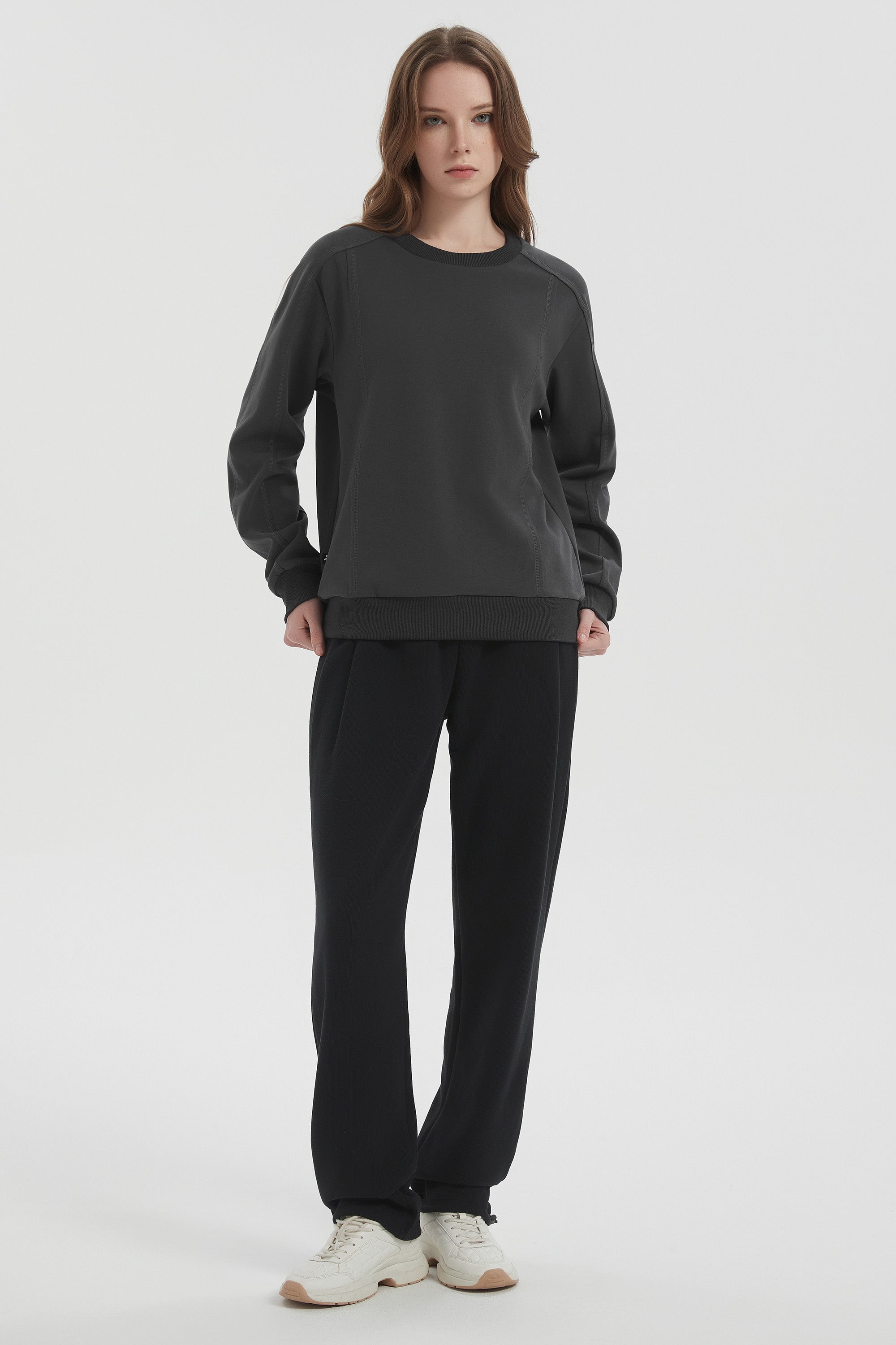 Orolay Casual Crewneck Sweatshirts Long Sleeve #color_darkgray