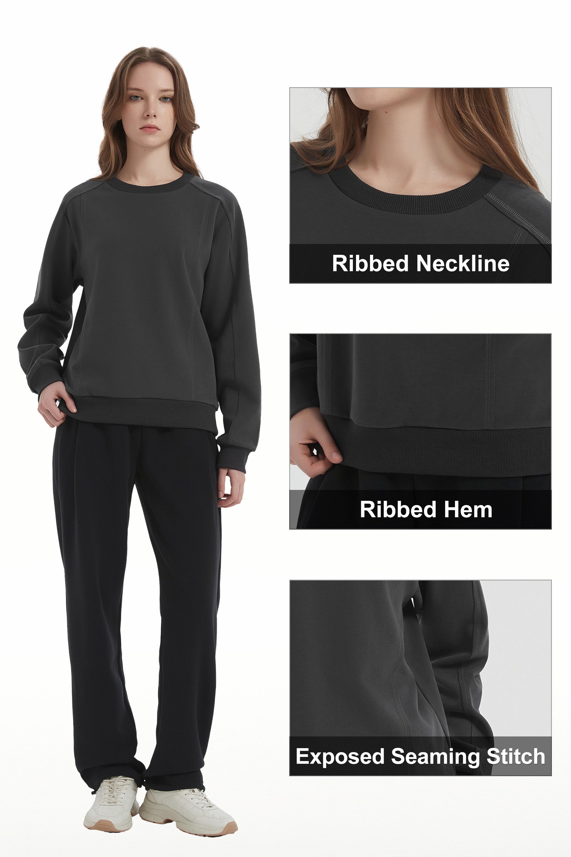 Orolay Casual Crewneck Sweatshirts Long Sleeve #color_darkgray