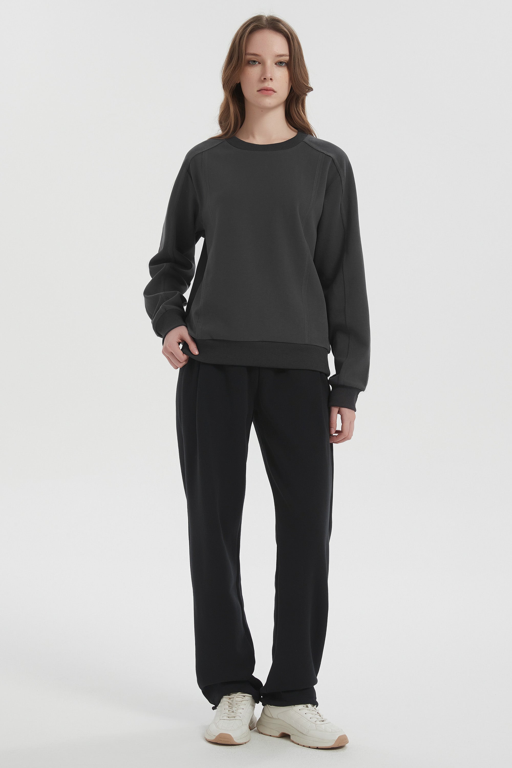 Orolay Casual Crewneck Sweatshirts Long Sleeve #color_darkgray