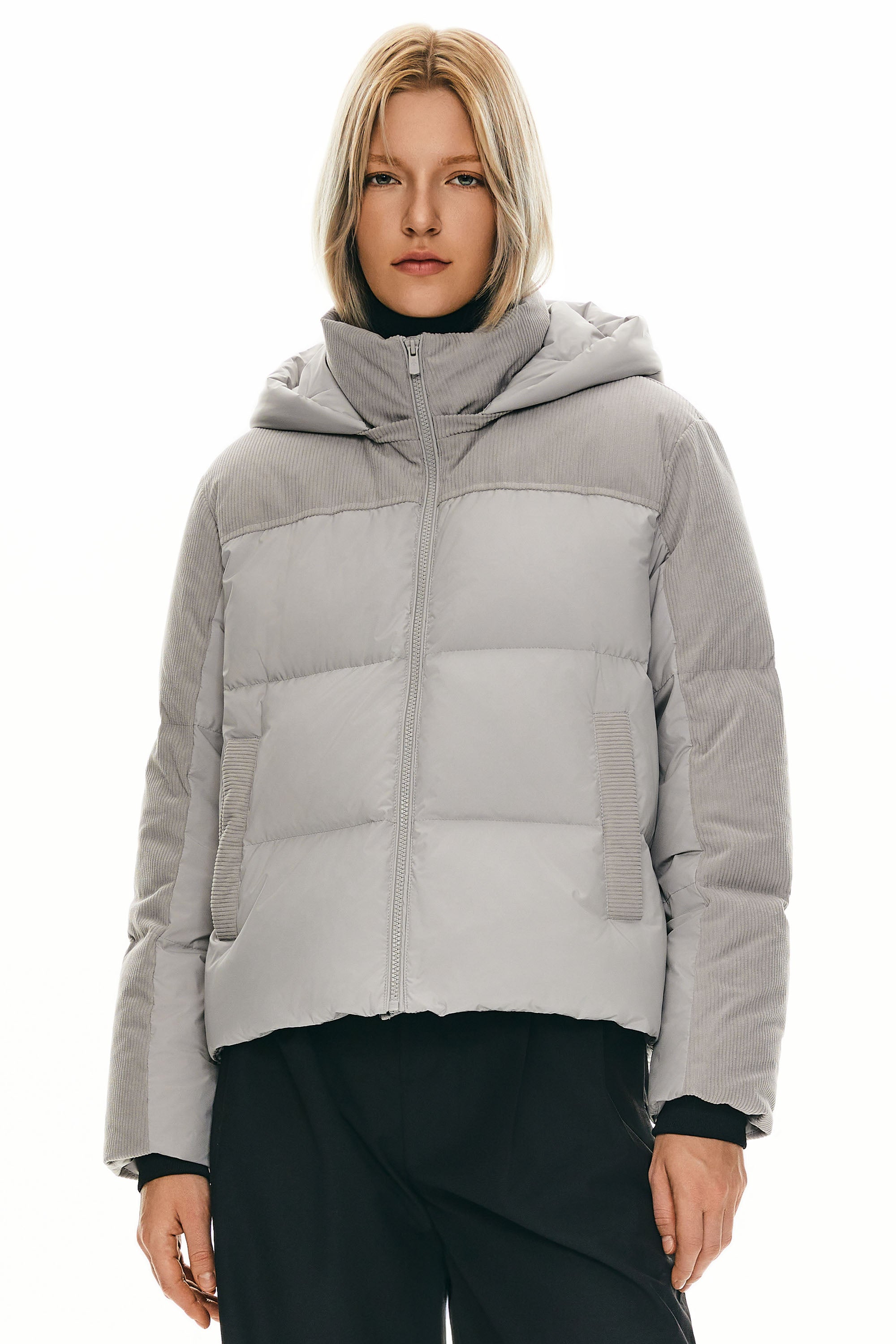 Orolay Cropped Puffer Jacket Winter Hooded #color_gray