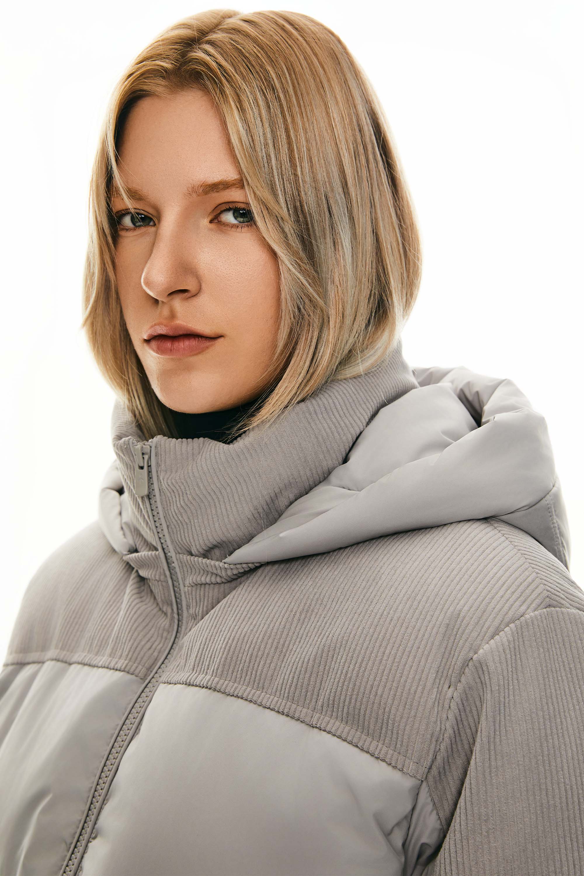 Orolay Cropped Puffer Jacket Winter Hooded #color_gray