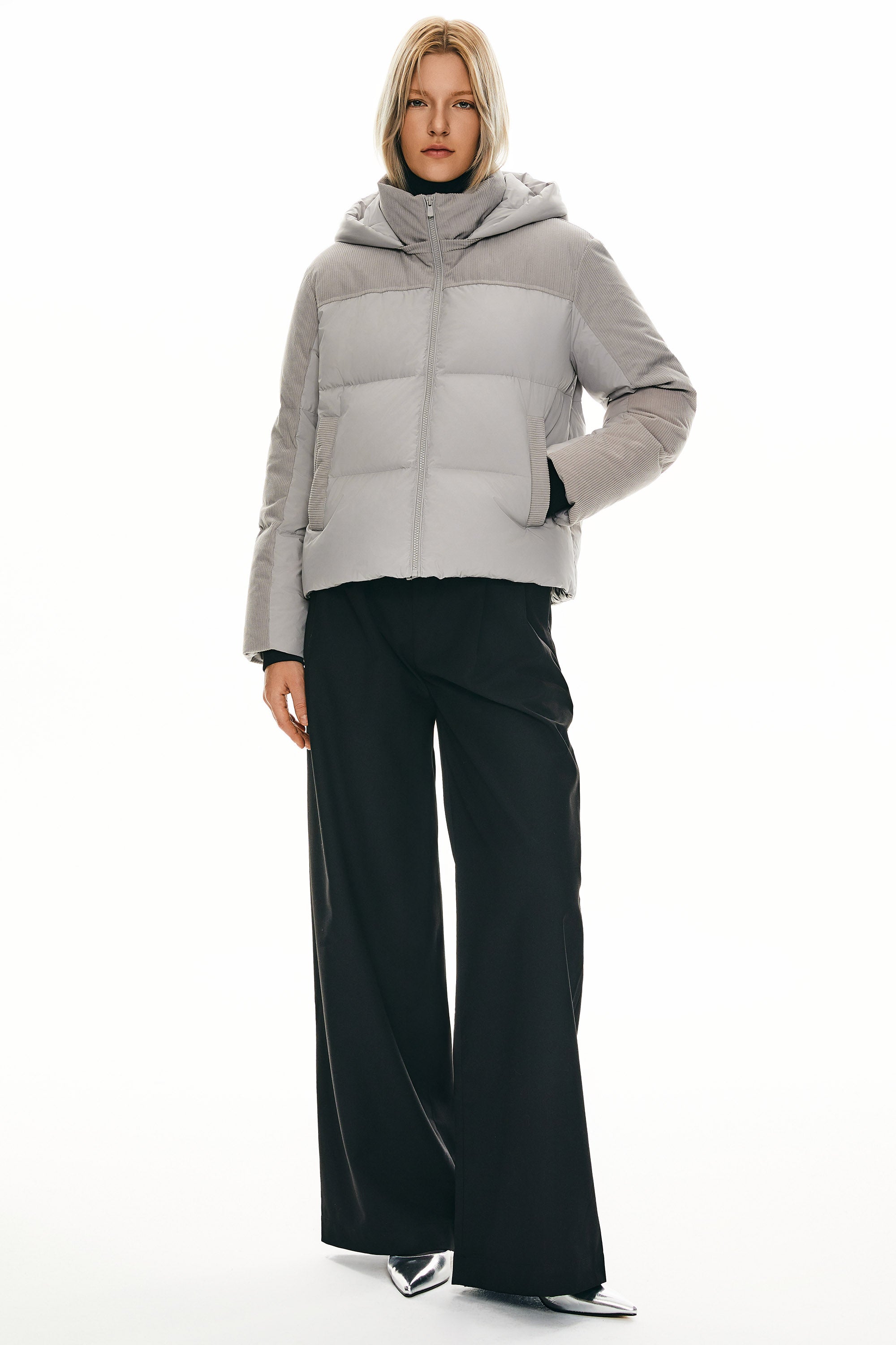 Orolay Cropped Puffer Jacket Winter Hooded #color_gray