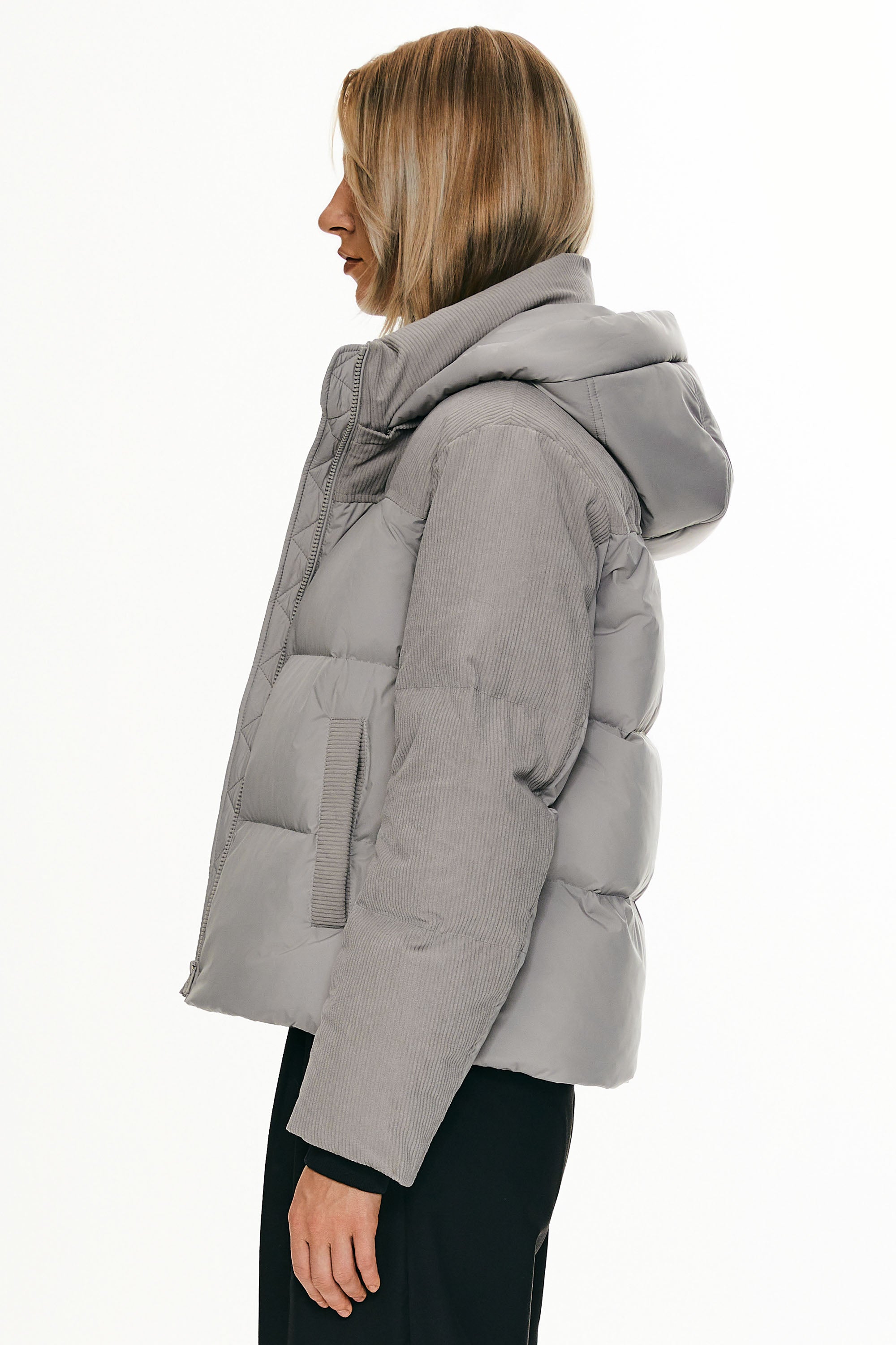 Orolay Cropped Puffer Jacket Winter Hooded #color_gray