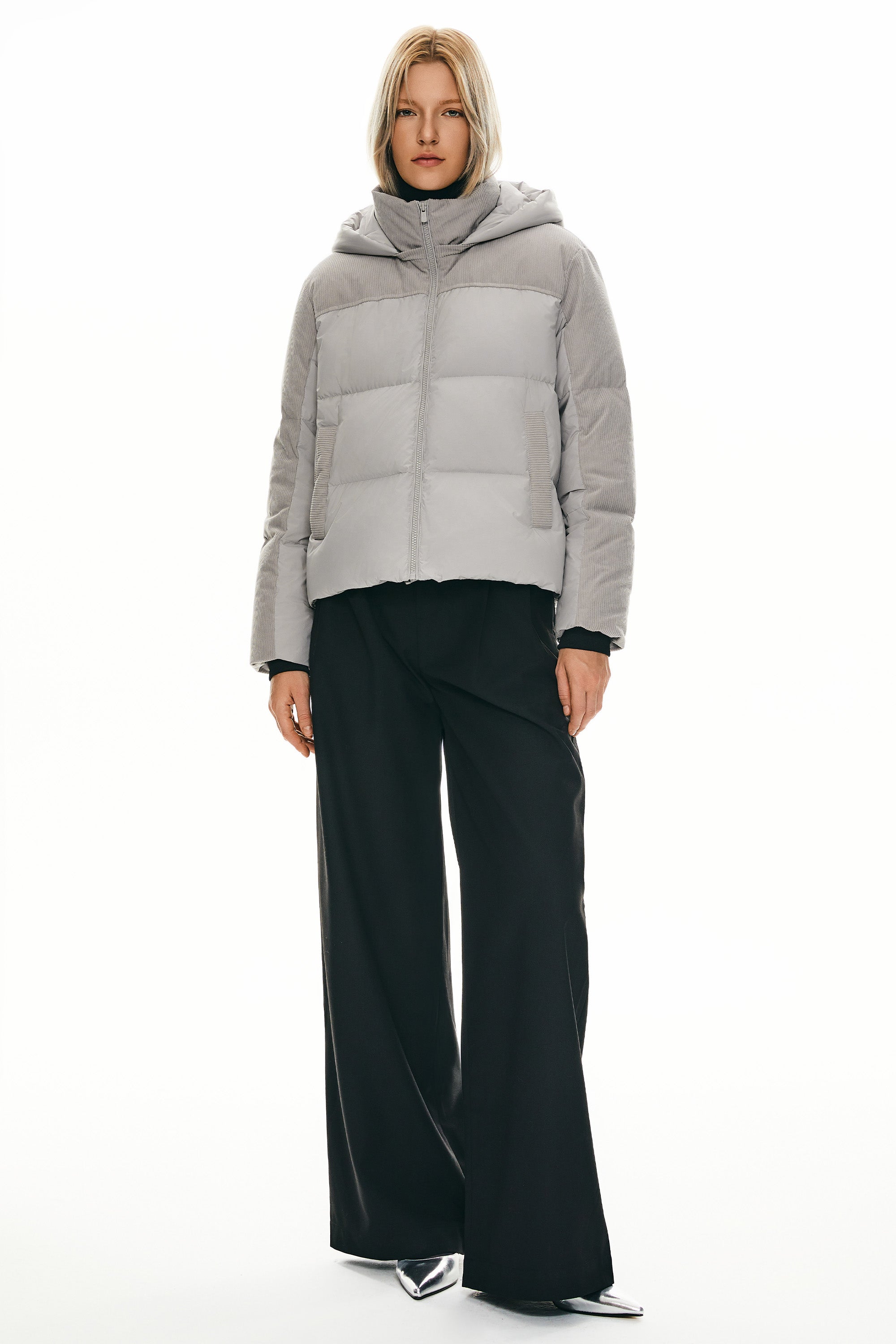 Orolay Cropped Puffer Jacket Winter Hooded #color_gray