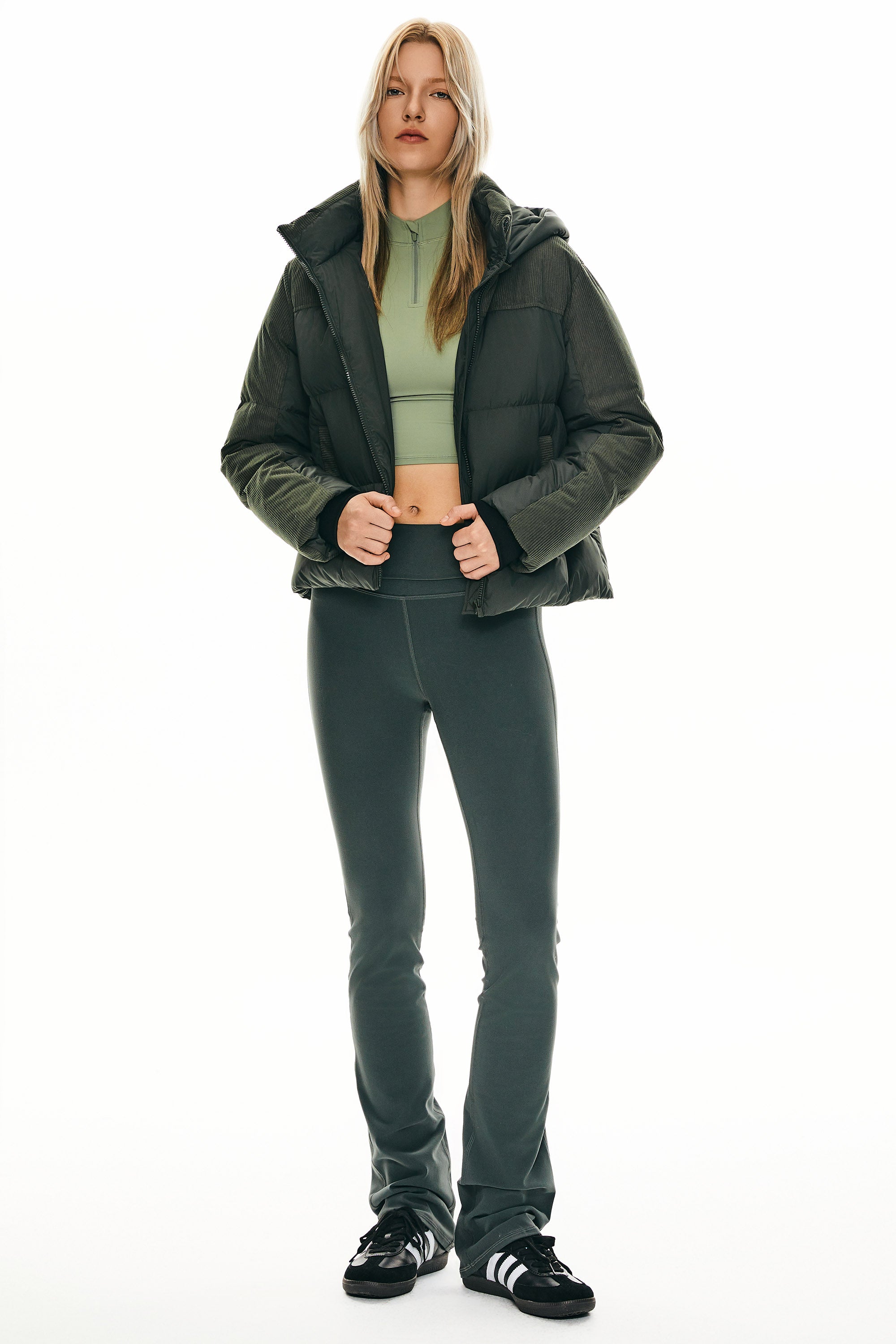 Orolay Cropped Puffer Jacket Winter Hooded #color_dark green