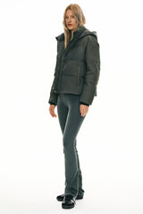 Orolay Cropped Puffer Jacket Winter Hooded #color_dark green