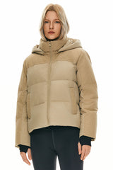 Orolay Cropped Puffer Jacket Winter Hooded #color_khaki