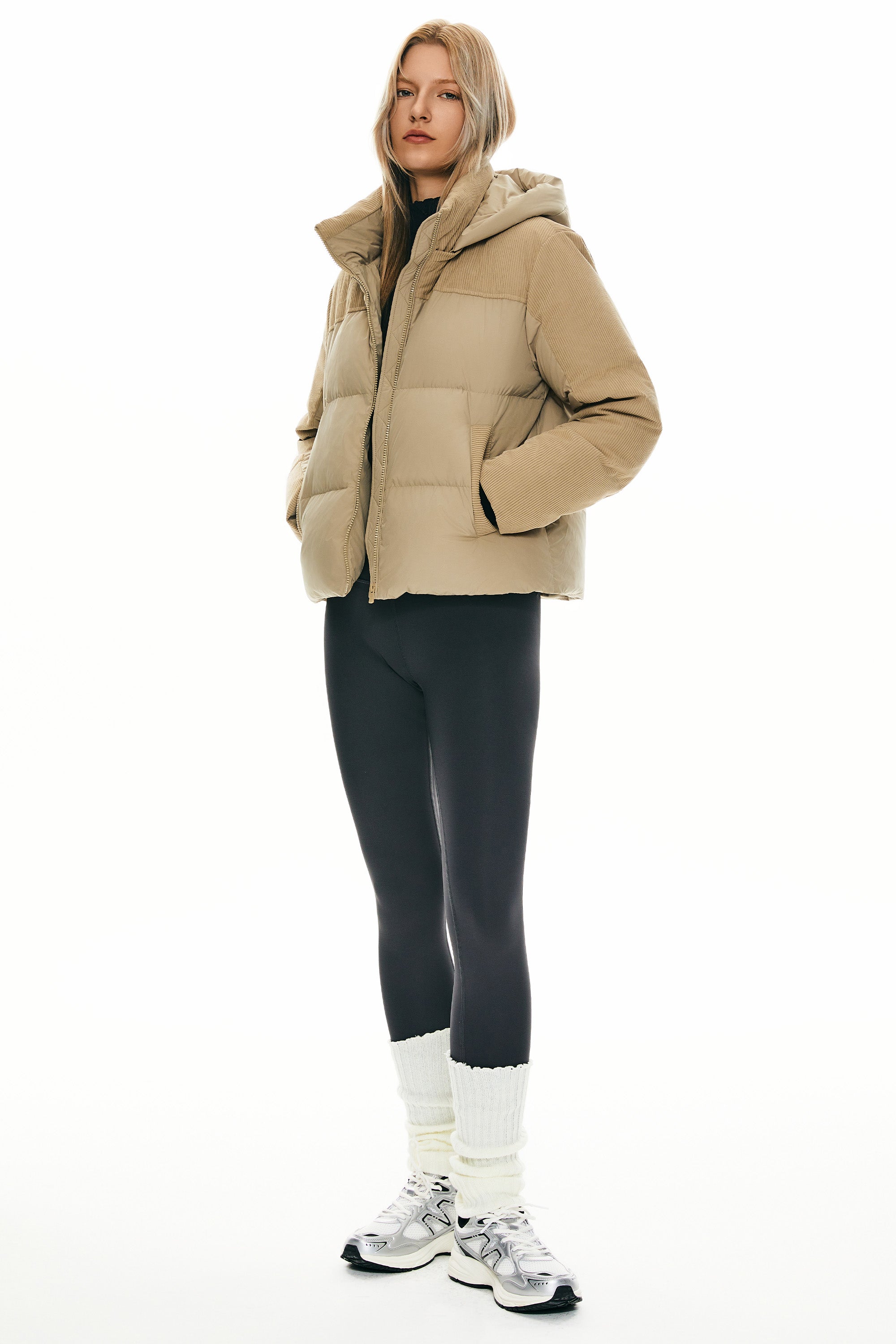 Orolay Cropped Puffer Jacket Winter Hooded #color_khaki