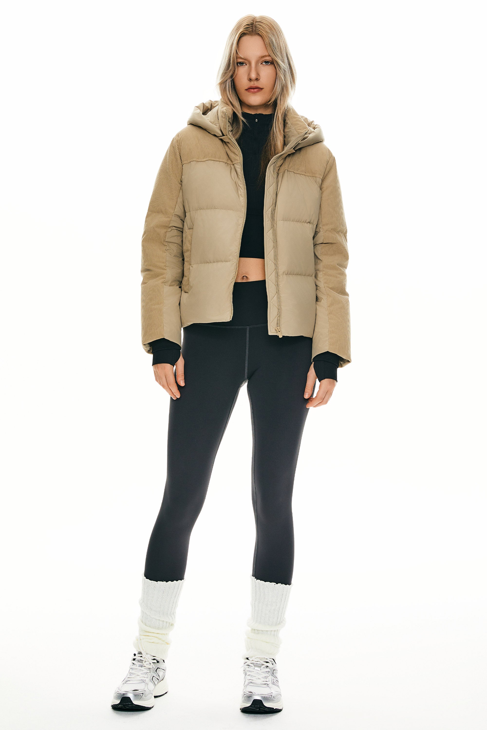 Orolay Cropped Puffer Jacket Winter Hooded #color_khaki