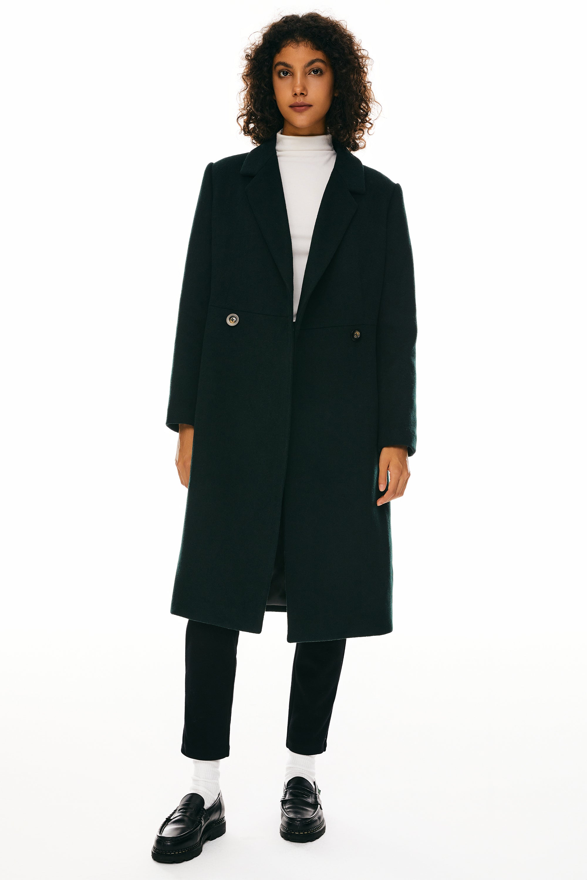Orolay Double Breasted Pea Wool Coat #color_dark grenn